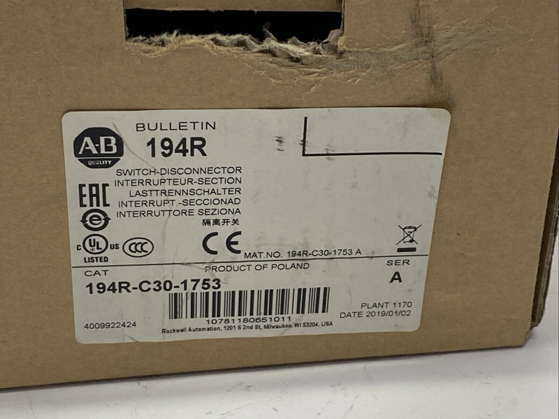 Allen Bradley 194R-C30-1753 Ser A Fused Disconnect Switch - Maverick Industrial Sales