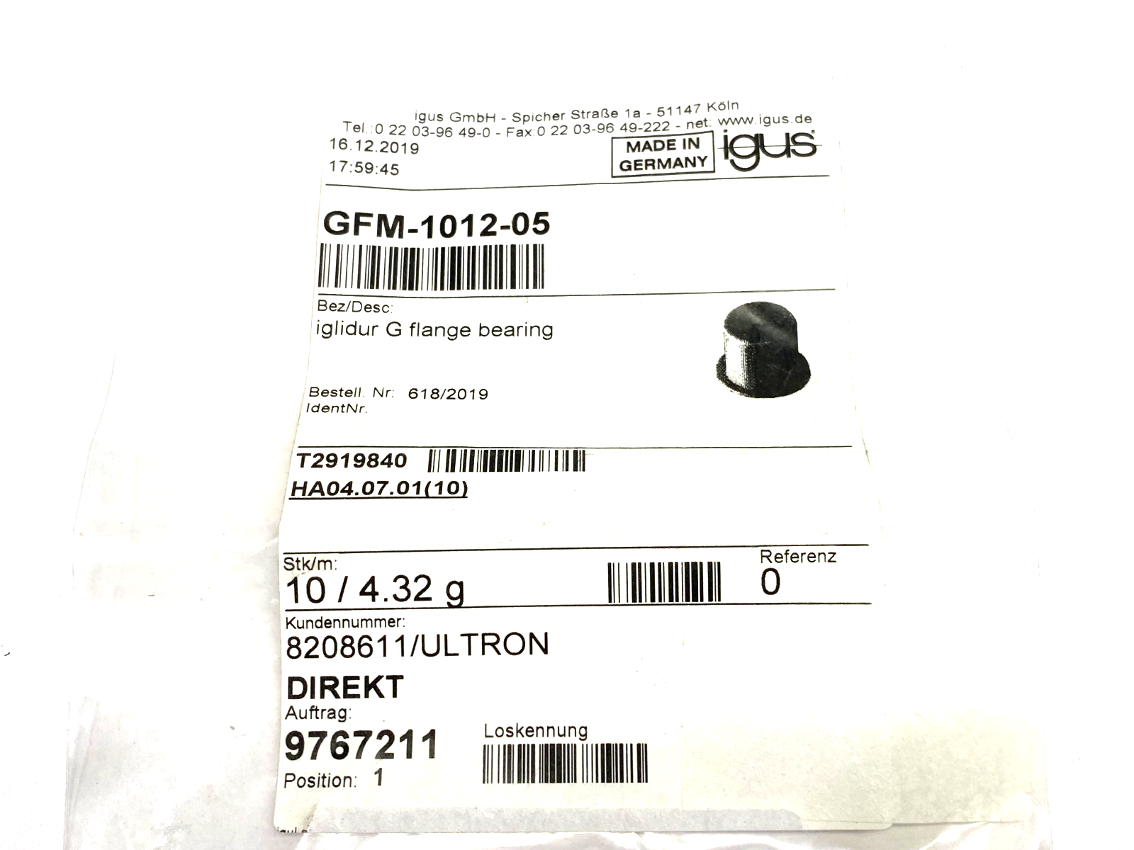 Igus GFM-1012-05 iglide Flanged Sleeve Bearing PKG OF 10 - Maverick Industrial Sales
