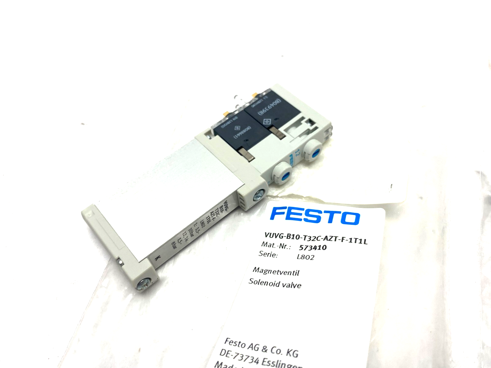 Festo VUVG-B10-T32C-AZT-F-1T1L Solenoid Valve 2-Way Monostable Closed, 573410 - Maverick Industrial Sales
