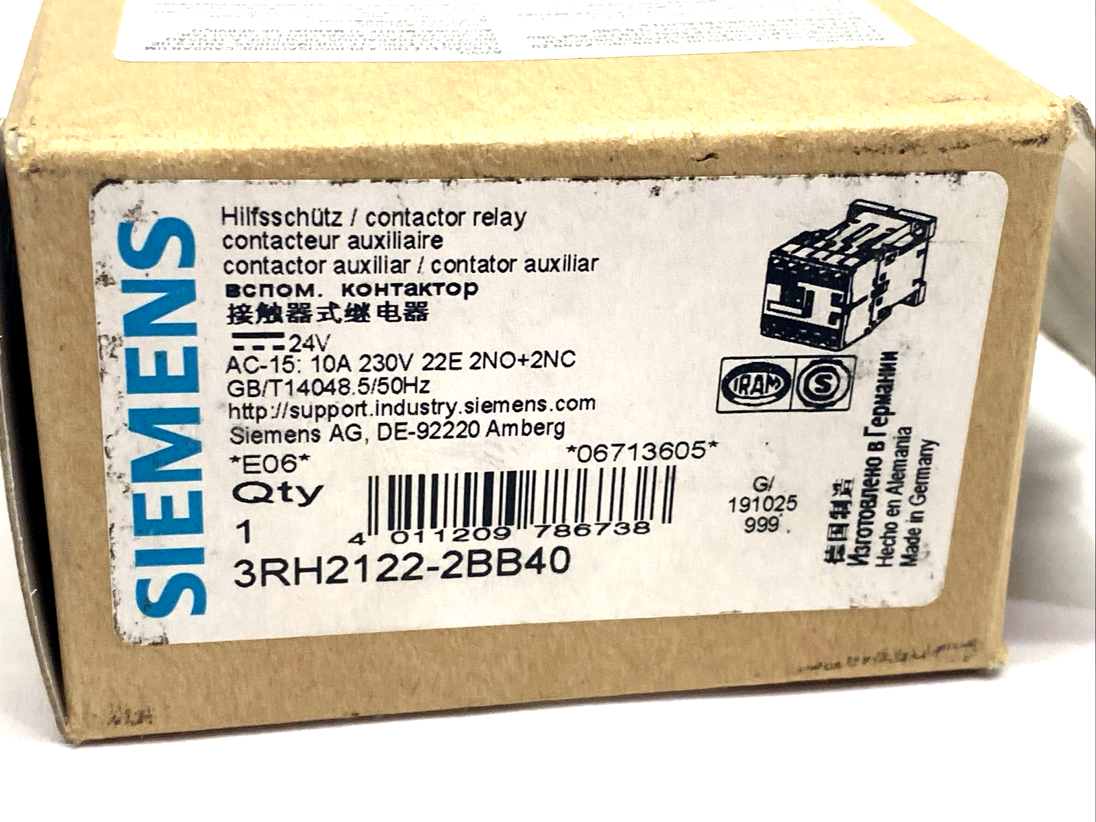 Siemens 3RH2122-2BB40 Contactor Relay 2 NO + 2 NC, 24V DC - Maverick Industrial Sales