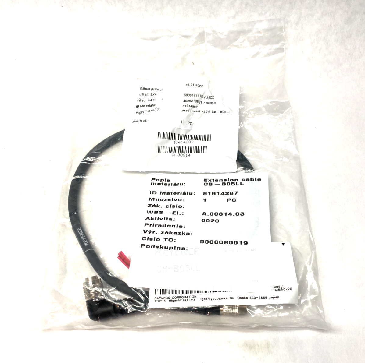 Keyence CB-B05LL Extension Cable L-Shaped 0.5m Length - Maverick Industrial Sales