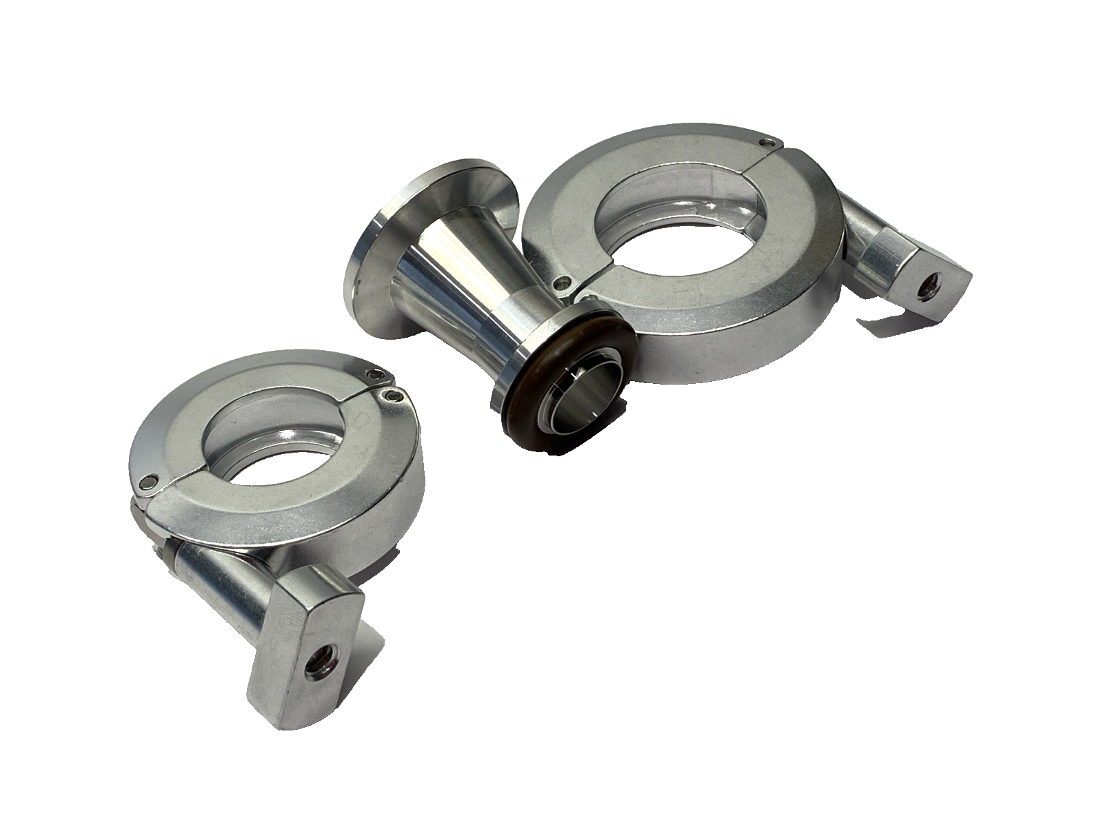 Aluminum Flanged O-Ring Conical Reducer 40mmx30mm Flange 22mm x 16mm ID w/Clamps - Maverick Industrial Sales