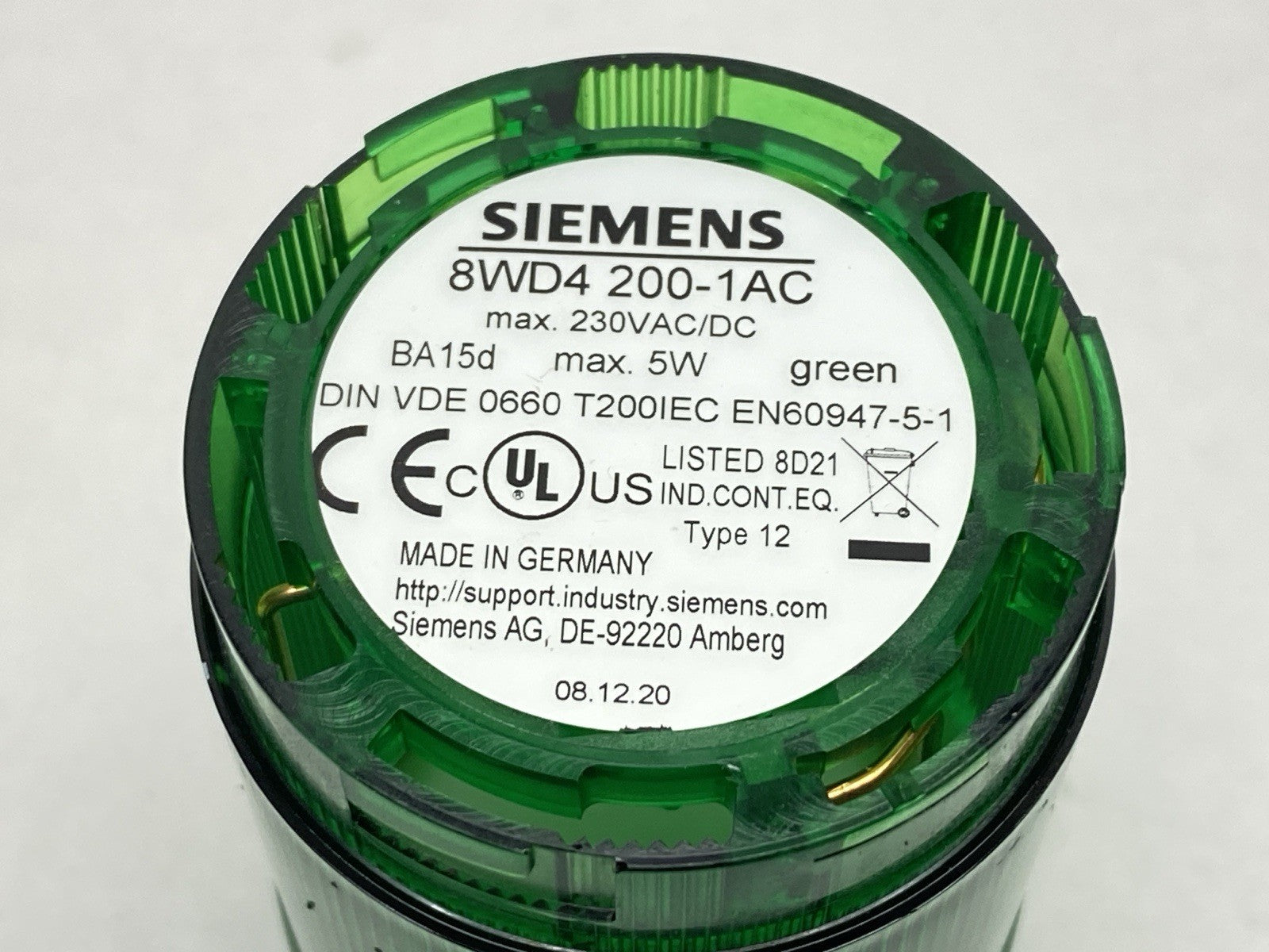 Siemens 8WD4 200-1AC 50mm Steady-Light Element Green 12-230V 5W - Maverick Industrial Sales