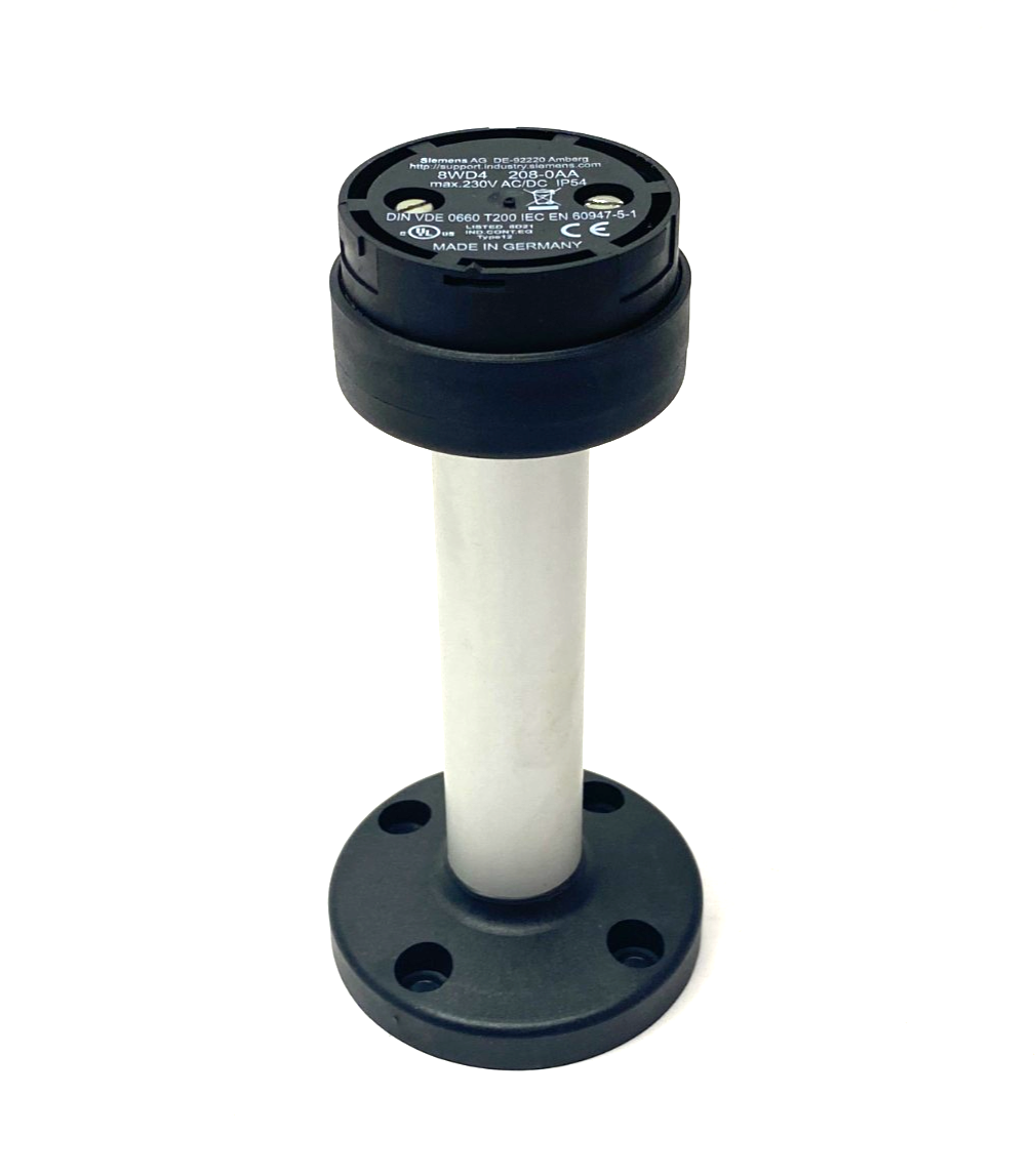 Siemens 8WD4 208-0AA Stack Light Element Base Module 50mm Black w/ 4" Pole - Maverick Industrial Sales