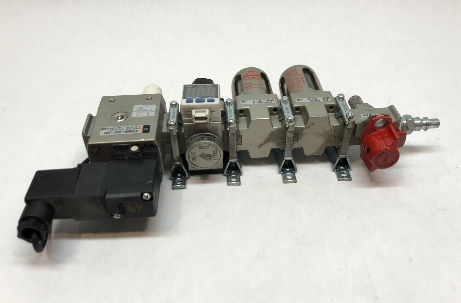 SMC Pneumatic Filter Regulator Assembly, AF20-N02-CZ, AV2000-N02, ISE35-R-65-P - Maverick Industrial Sales