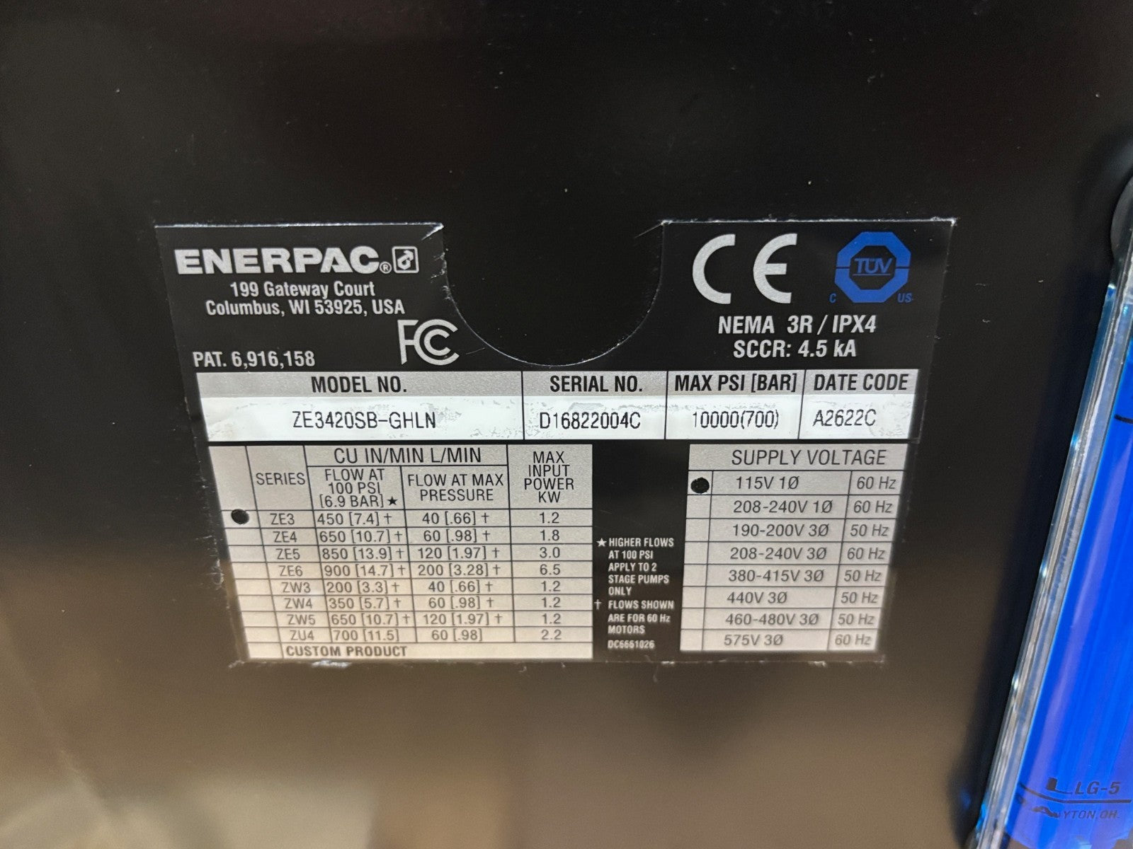 Enerpac ZE3420SB-GHLN Electric Hydraulic Pump, 10,000 PSI, ZE3, 115V, 20L - Maverick Industrial Sales
