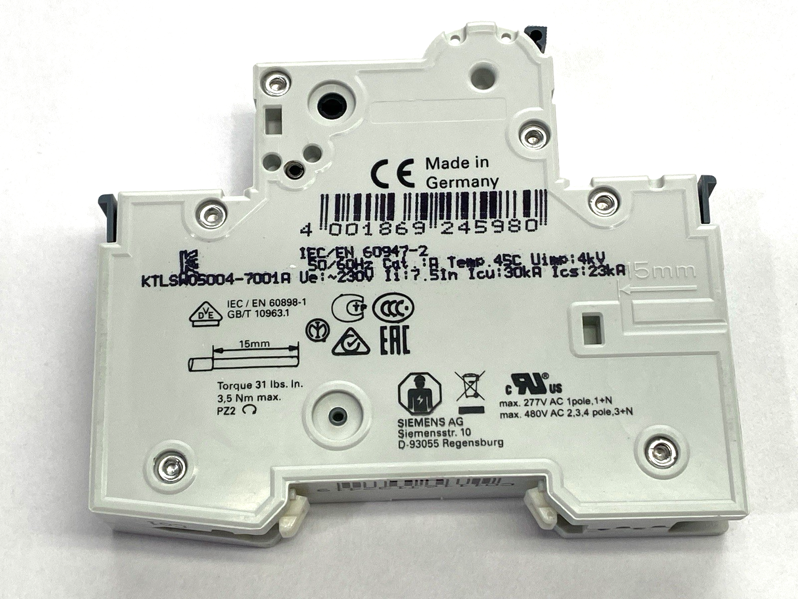 Siemens 5SY6101-7 Miniature Circuit Breaker 230/400V 1A - Maverick Industrial Sales
