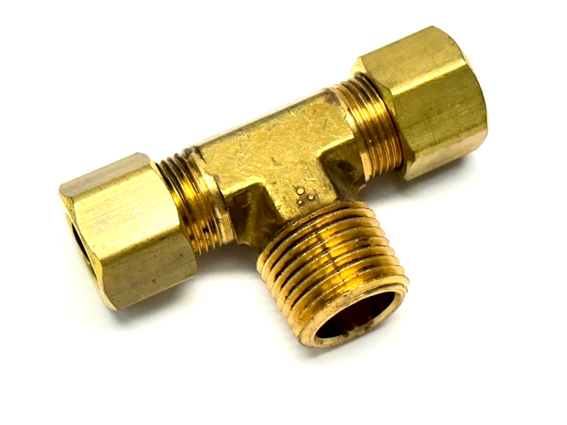 1/2" Comp OD Tube x 1/2" Comp OD Tube x 1/2" MNPT Tee Fitting Brass - Maverick Industrial Sales