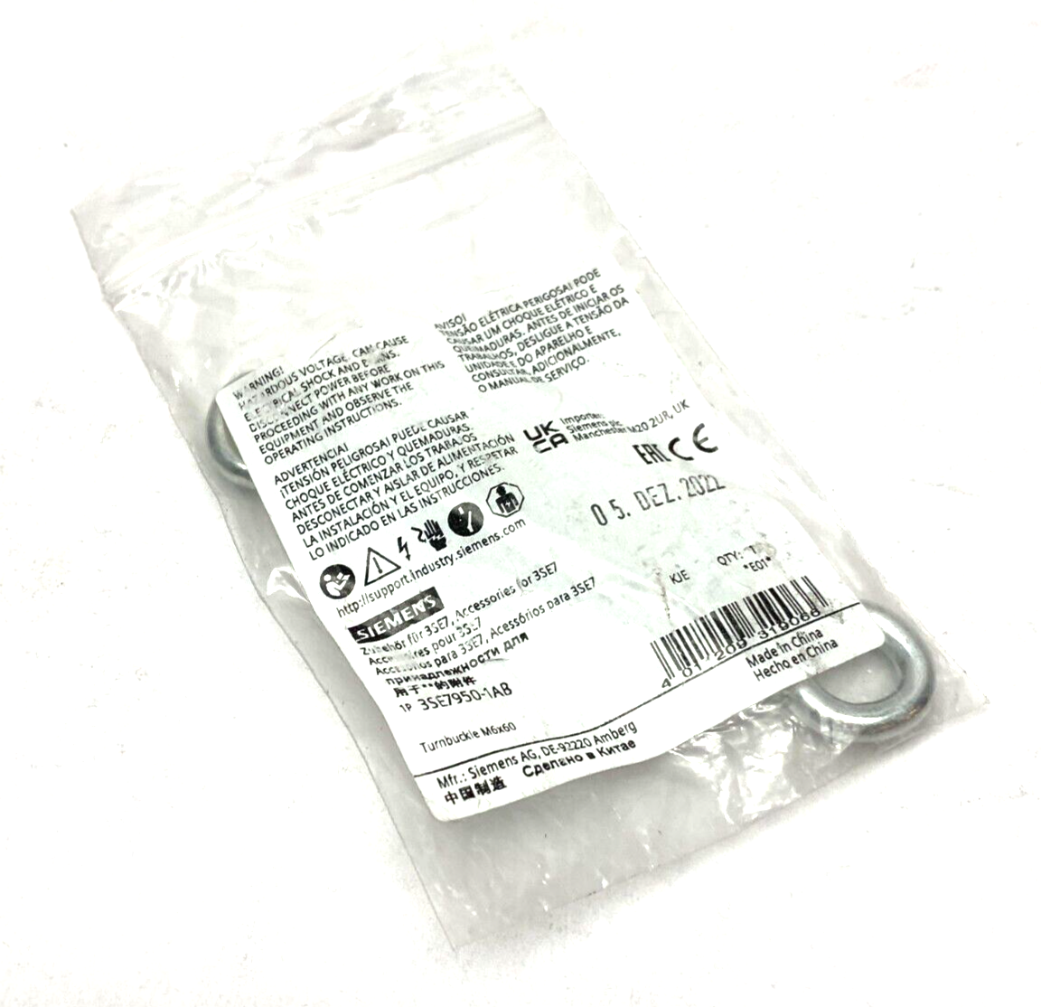 3SE7950-1AB | Siemens Die Cast Turnbuckle Steel M6x60 - New – Open box - Maverick Industrial Sales