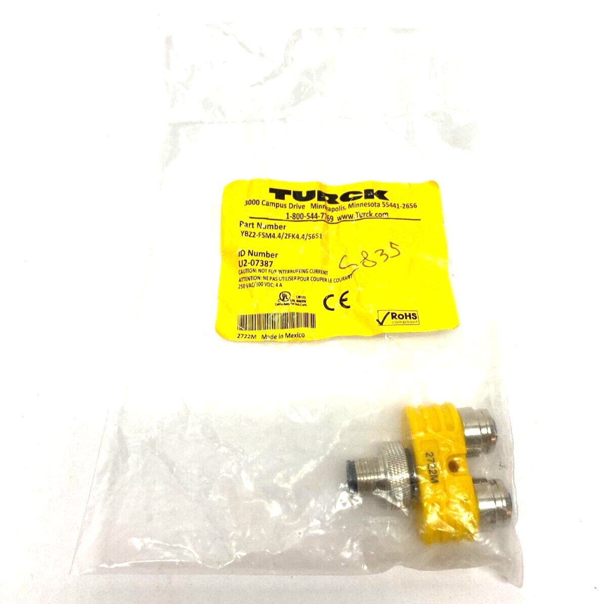 Turck YBZ2-FSM4.4/2FK4.4/S651 Actuator and Sensor Splitter 2-Branch U2-07387 - Maverick Industrial Sales