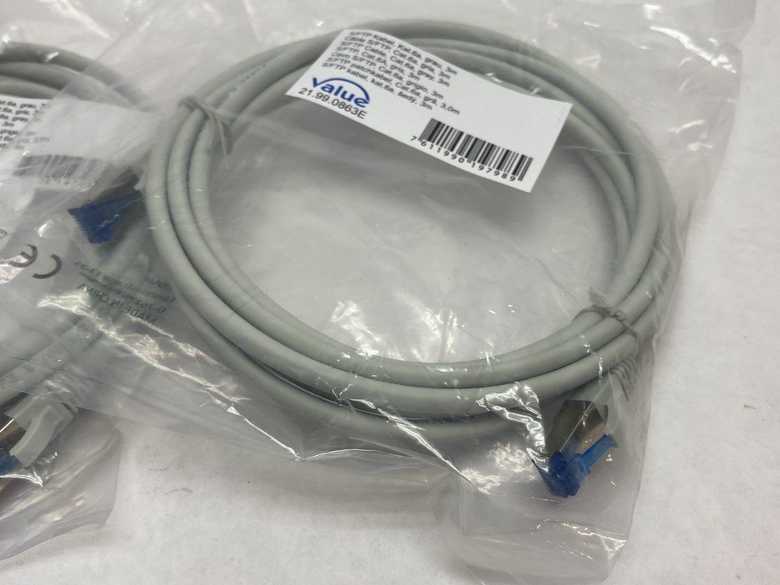 21.99.0863E | Value Cat 6A Ethernet Patch Cable 3m LOT OF 2- New - Maverick Industrial Sales