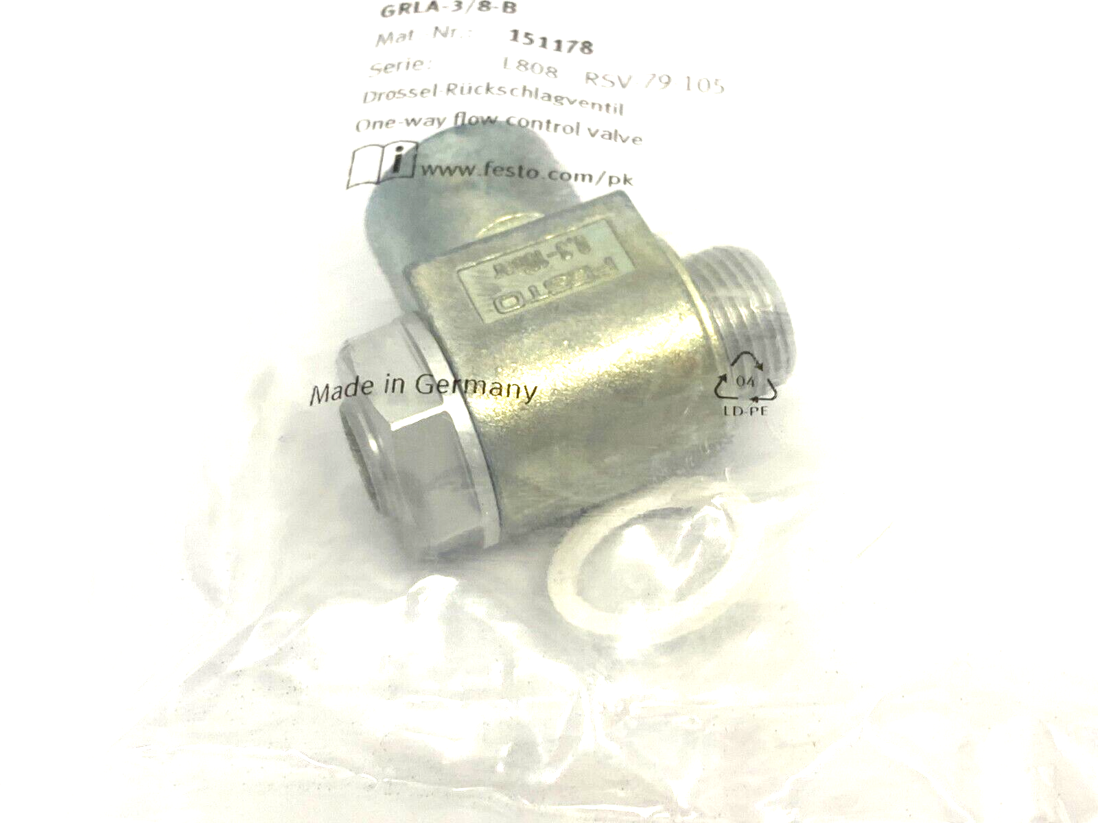 Festo GRLA-3/8-B One-Way Flow Control Valve 151178 - Maverick Industrial Sales