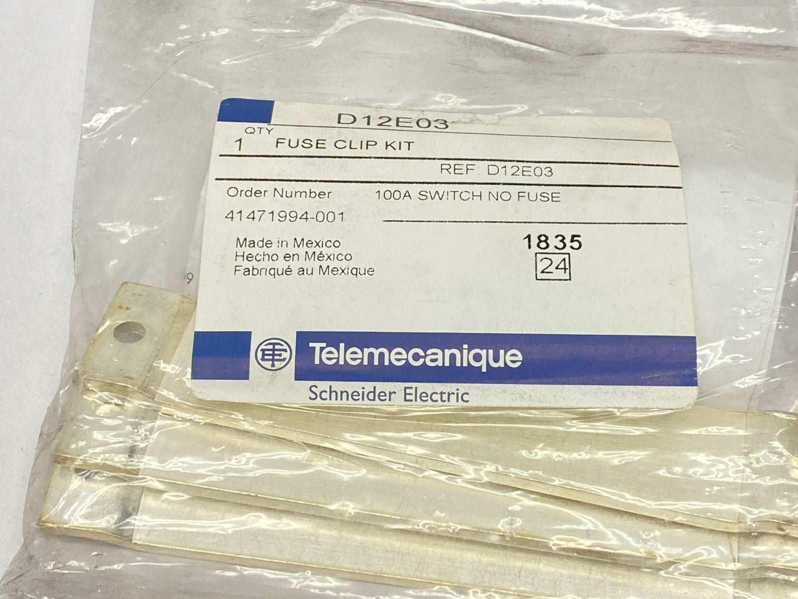 Telemecanique D12E03 Fuse Clip Kit 100A - Maverick Industrial Sales