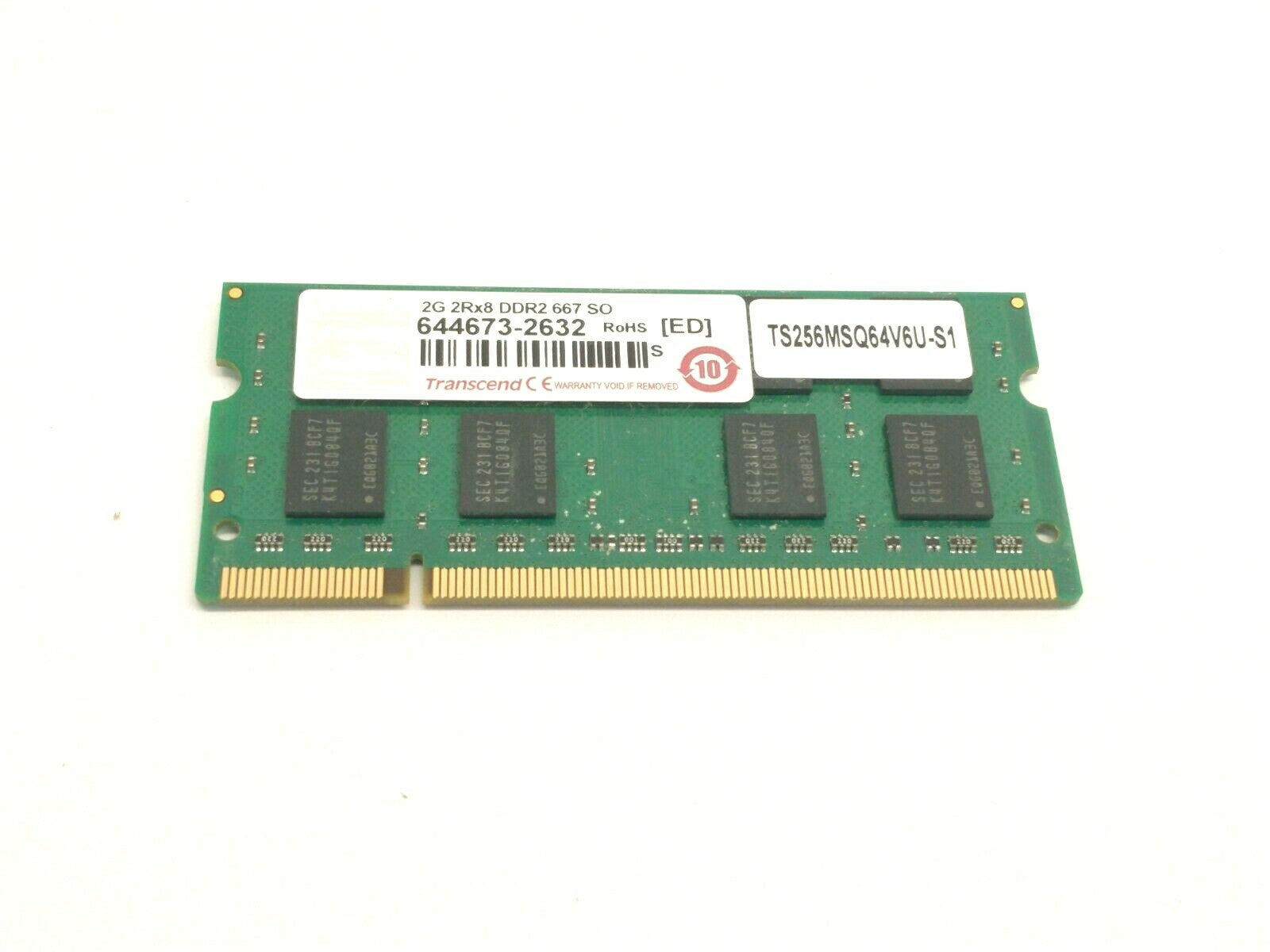 TS256MSQ64V6U-S1,TS256MSQ64V6U | Transcend TS256MSQ64V6U-S1 2GB DDR2-667 Unbuffered SO-DIMM Ram Memory - Used - Maverick Industrial Sales