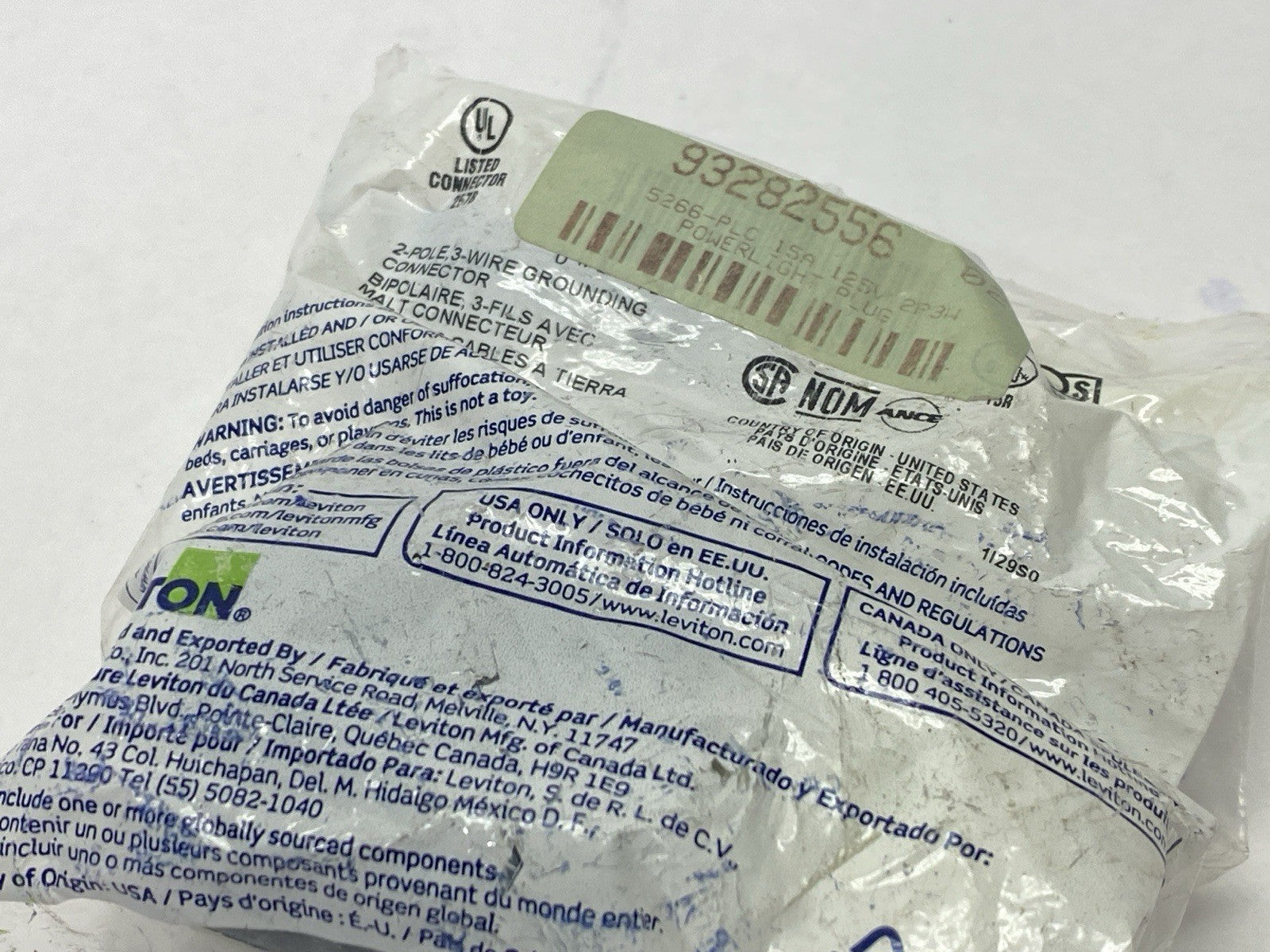 074-05269-PLC | Leviton Industrial Grade Plug 2-Pole 3 Wire 1-Phase 15A 125VAC - New - Maverick Industrial Sales