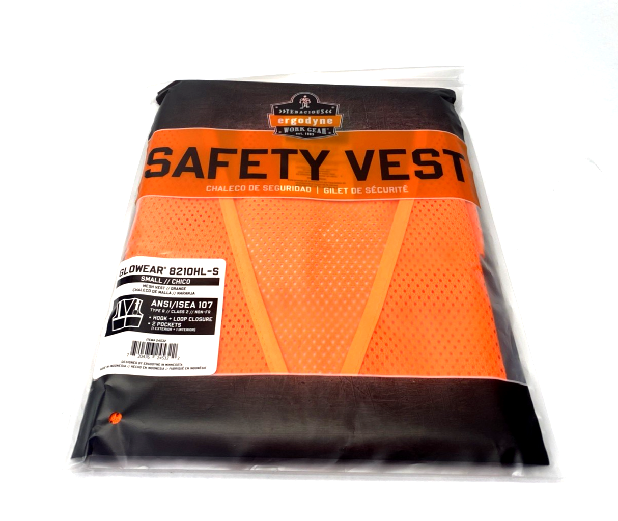 Ergodyne 8210HL-S Glowear Orange Mesh Vest, Class 2 Type R, Small 24532 LOT OF 5 - Maverick Industrial Sales