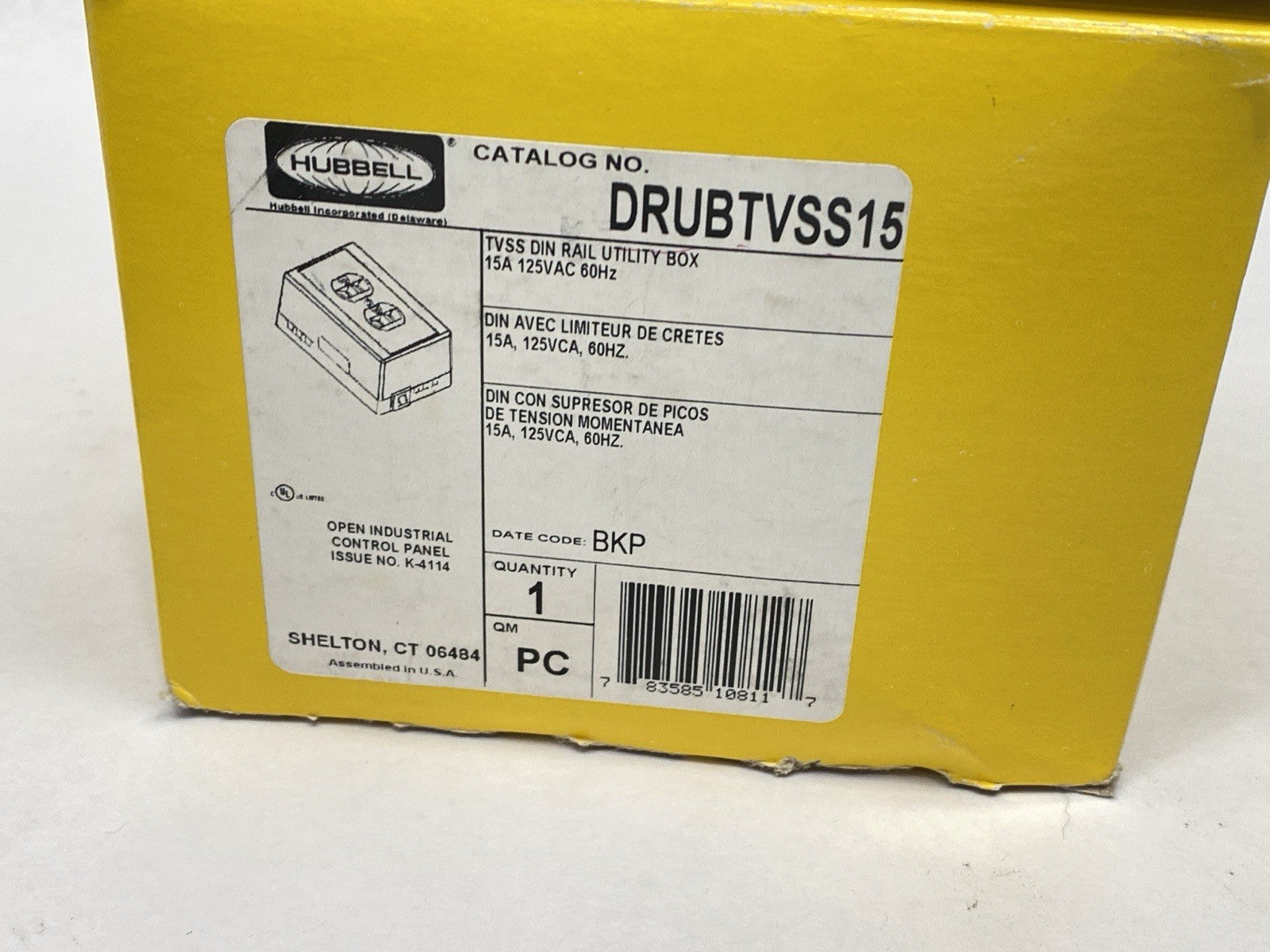 DRUBTVSS15 | Hubbell DIN Rail Utility Box Complete Unit TVSS DIN Rail Box 15A TVSS - New – Open box - Maverick Industrial Sales