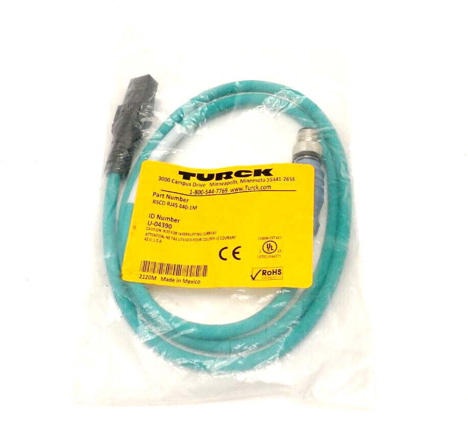 Turck RSCD RJ45 440-1M Ethernet Extension Cordset, M12 RJ45 1m, U-04390 - Maverick Industrial Sales