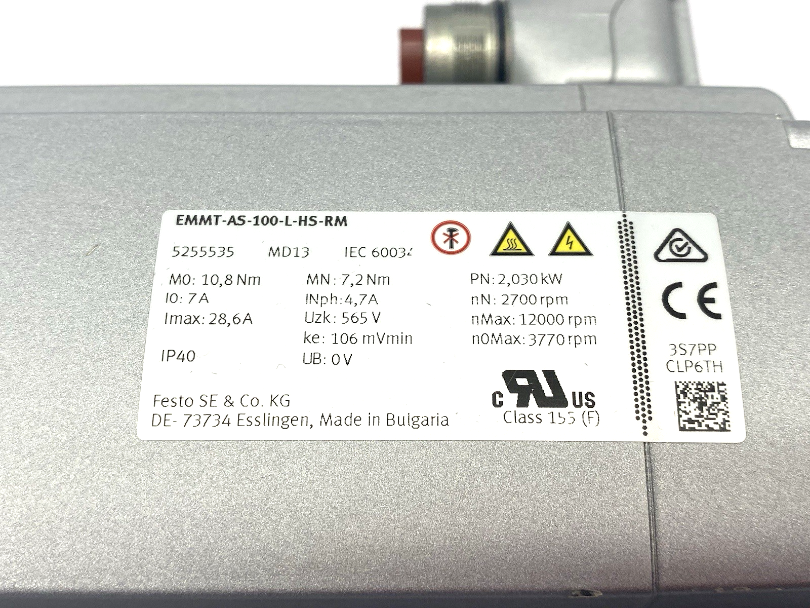 Festo EMMT-AS-100-L-HS-RM Servo Motor 680V 2030W 4530rpm Max 5255535 - Maverick Industrial Sales