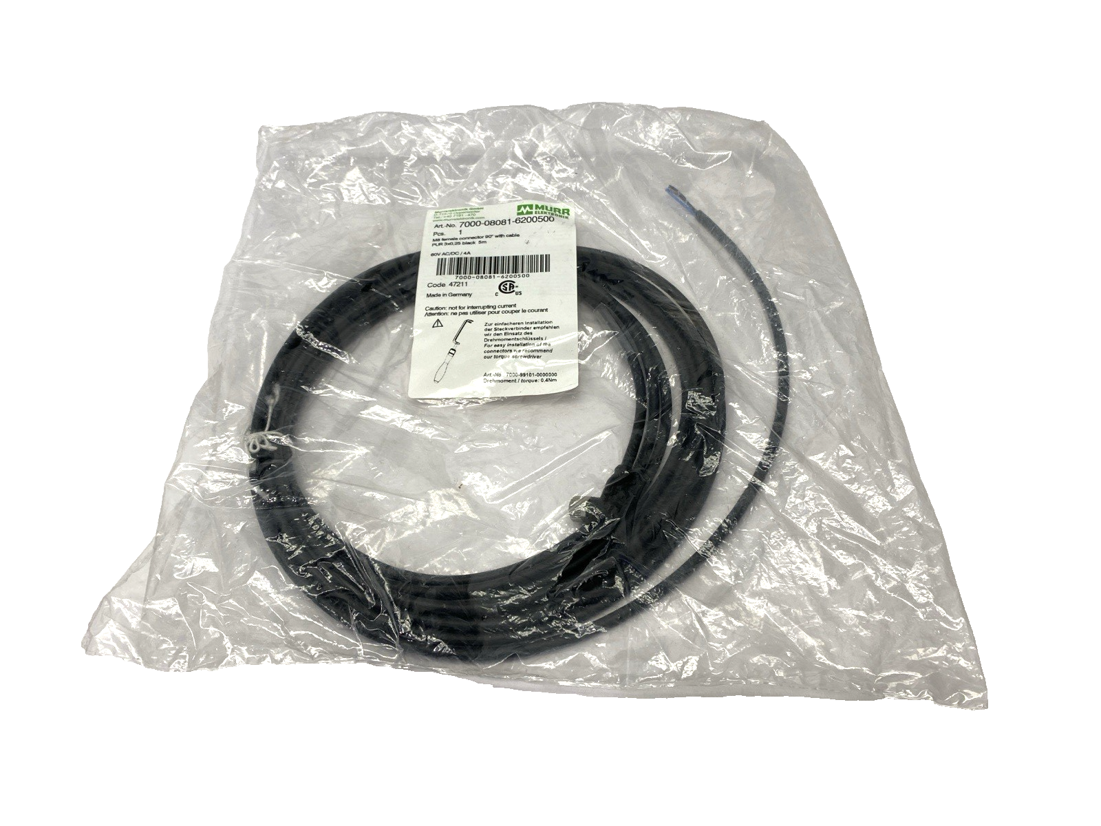 Murr Elektronik 7000-08081-6200500 Single Ended Cable 90 Deg F Connector M8 5m - Maverick Industrial Sales