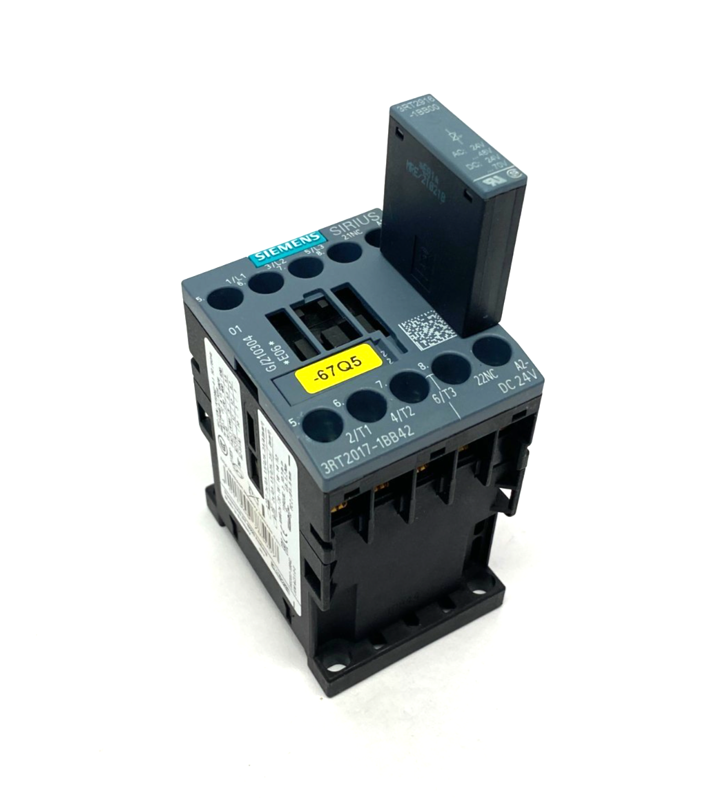 Siemens 3RT2017-1BB42 SIRIUS Power Contactor 3-Pole 12A 400V w/ 3RT2916-1BB00 - Maverick Industrial Sales