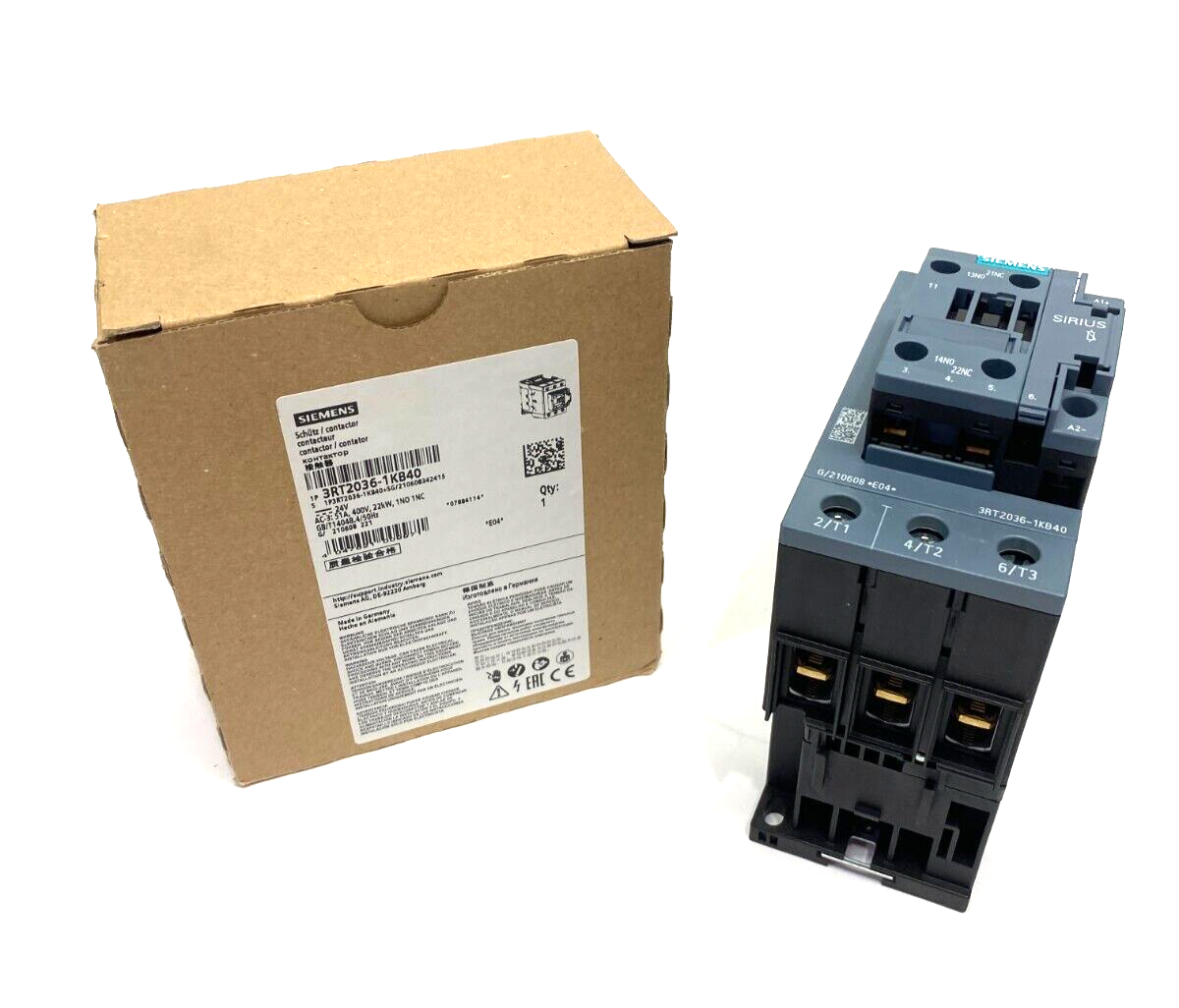 Siemens 3RT2036-1KB40 SIRIUS Power Contactor 3-Pole Screw Terminal 400V - Maverick Industrial Sales