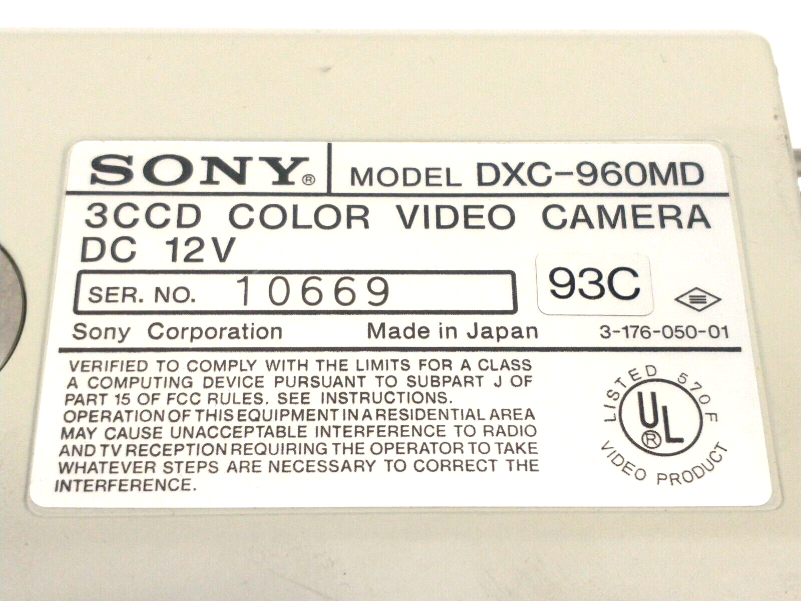 Sony DXC-960MD 3CCD CCD-IRIS Color Video Camera 12V & MVA-185 Microscope Adapter - Maverick Industrial Sales