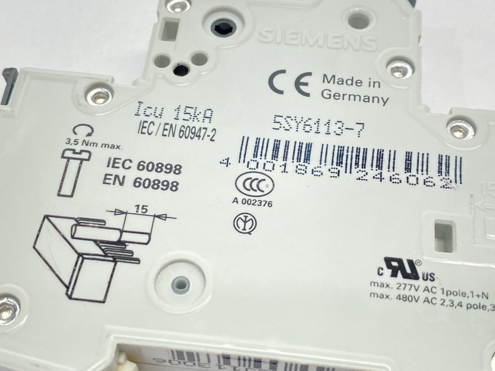 Siemens 5SY6113-7 Miniature Circuit Breaker MCB C13 1-Pole 13A 230/400V - Maverick Industrial Sales