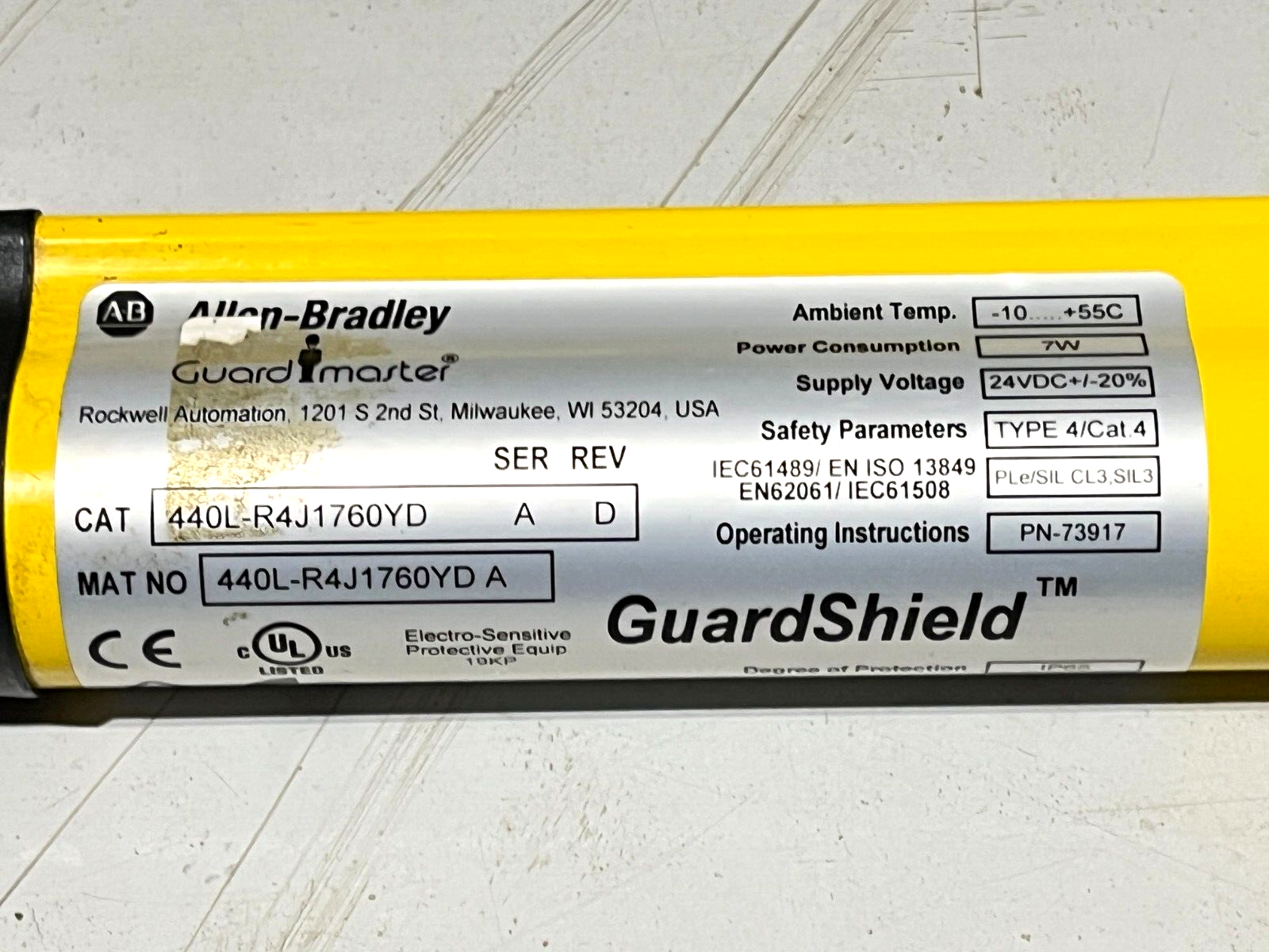 Allen Bradley 440L-R4J1760YD Ser A Rev D GuardShield Safety Light Curtain - Maverick Industrial Sales