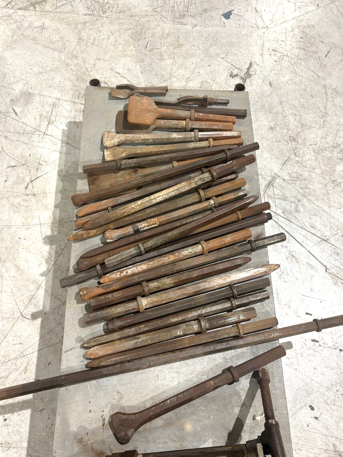 Vintage Chicago Pneumatic 75185 Jack Hammer & LOT of 30 demolition & chisel bits - Maverick Industrial Sales