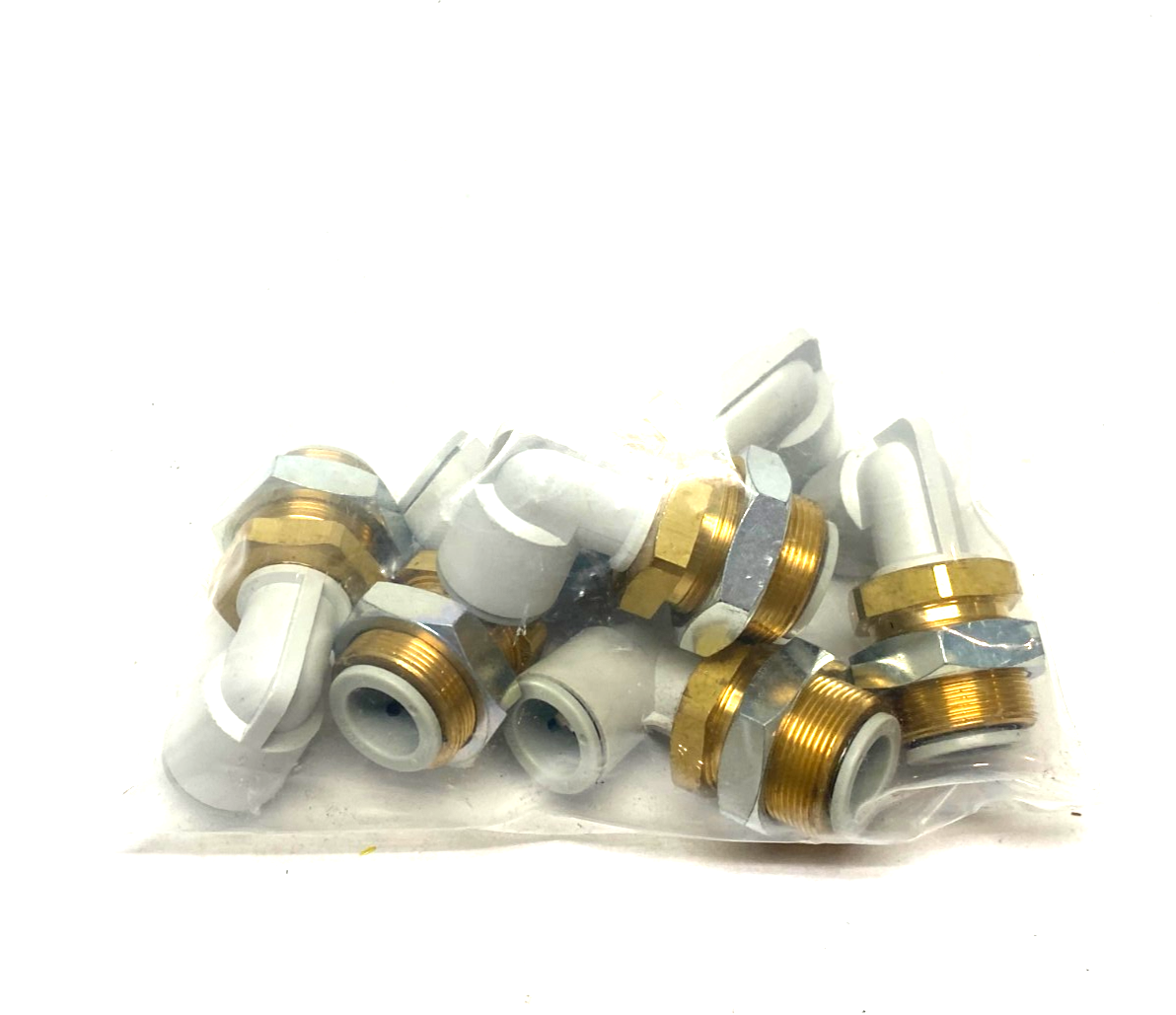 KQ2LE12-00A | SMC Push-to-Connect Bulkhead Male Elbow Fitting 12mm LOT OF 6 - New – Open box - Maverick Industrial Sales