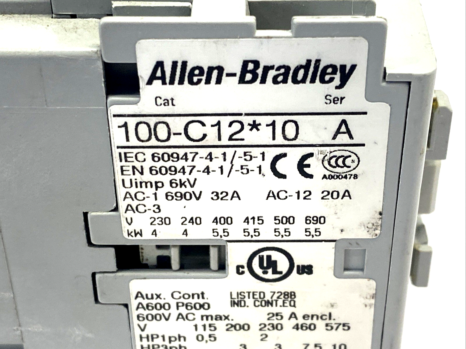 100-C12A10 | Allen Bradley Ser. A IEC Contactor, 120V 60Hz - For parts or not working - Maverick Industrial Sales