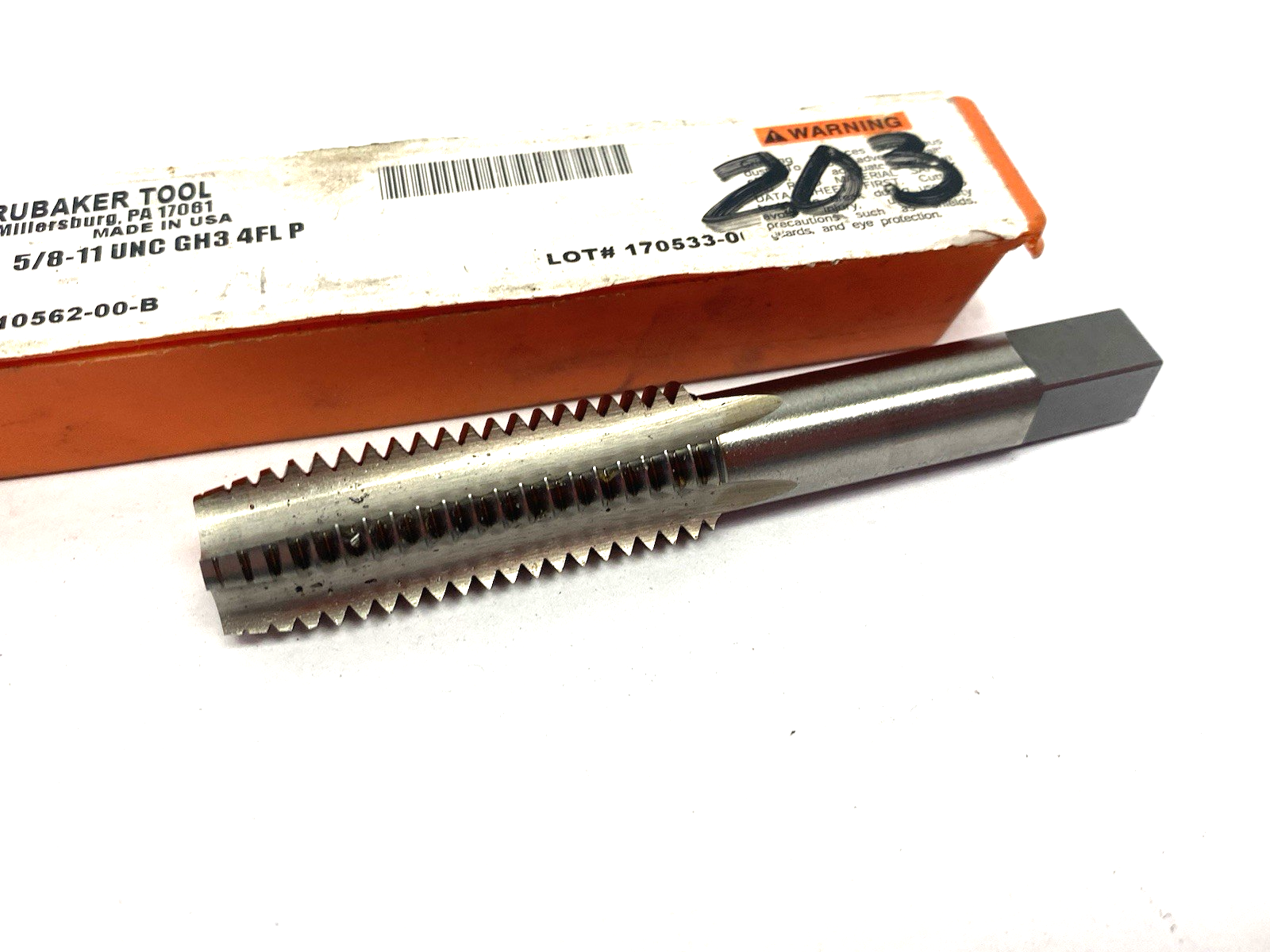 10562-00-B | Brubaker Tool Straight Flute Plug Tap 5/8-11 NC H3 4FL HSS - New – Open box - Maverick Industrial Sales
