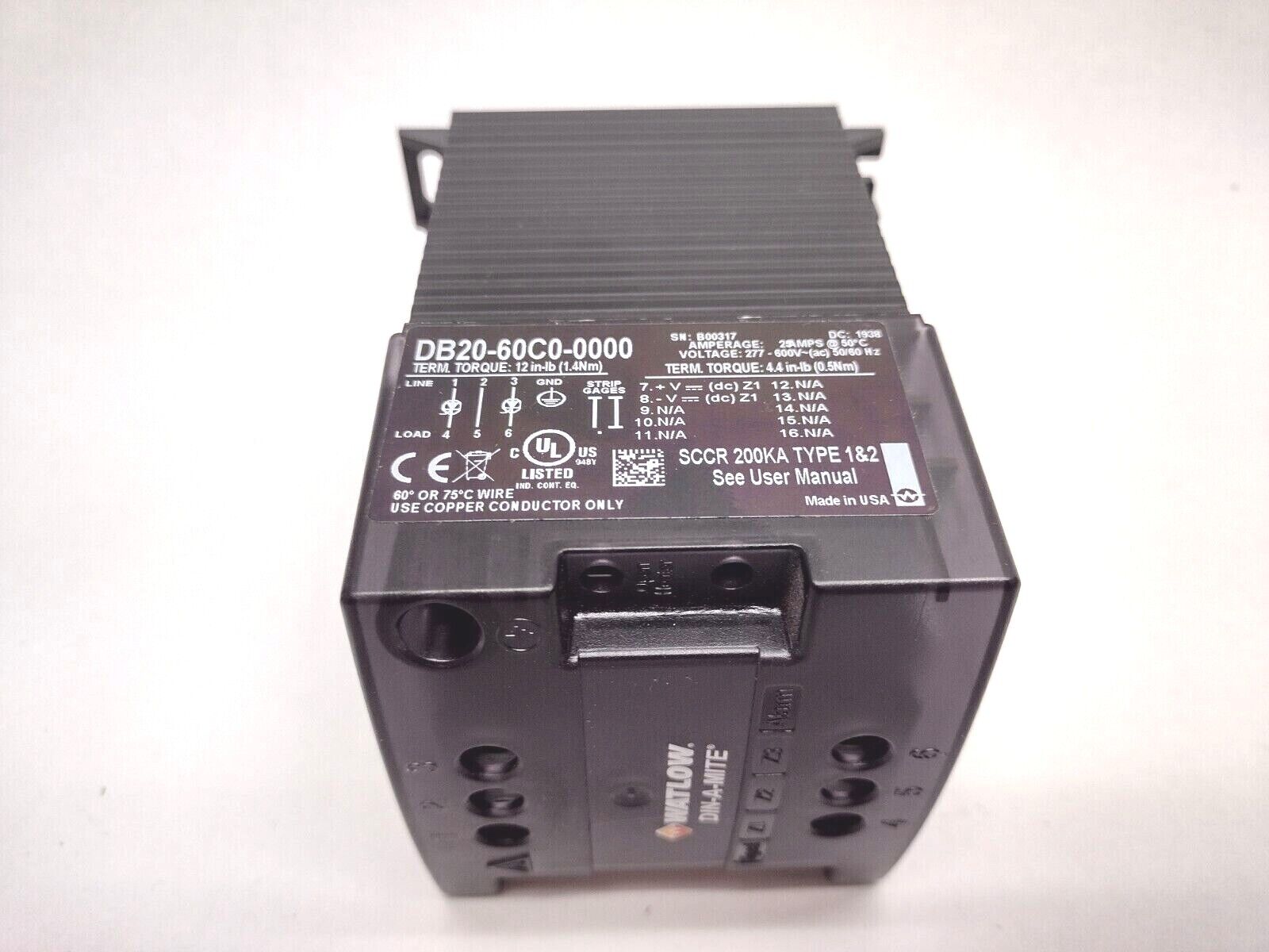 Watlow Din-A-Mite DB20-60C0-0000 25 Amps 277-600V Power Control Unit - Maverick Industrial Sales