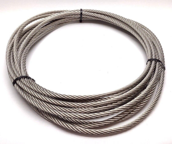 60 FT x 1/2 Inch Bright Steel Wire Rope 6/19 Strand Cable with Railing Mount End - Maverick Industrial Sales