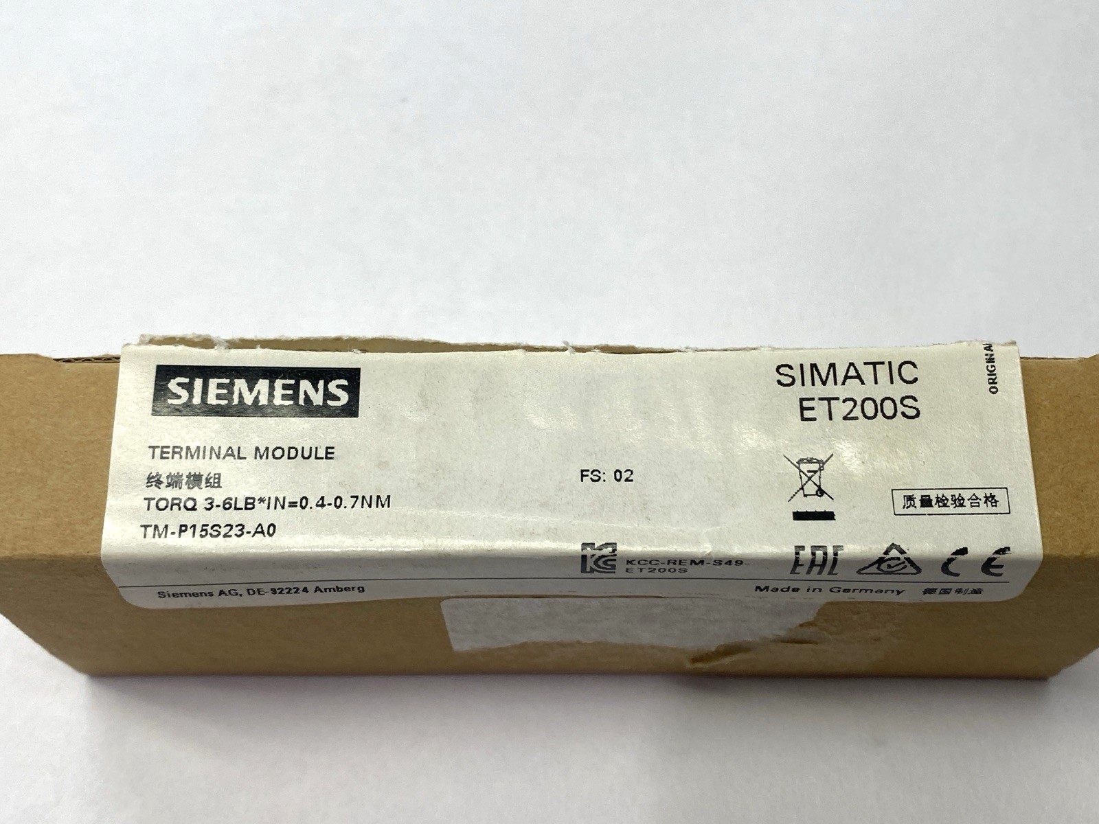 Siemens 6ES7 193-4CD20-0AA0 SIMATIC ET200S Terminal Module 15mm Width - Maverick Industrial Sales