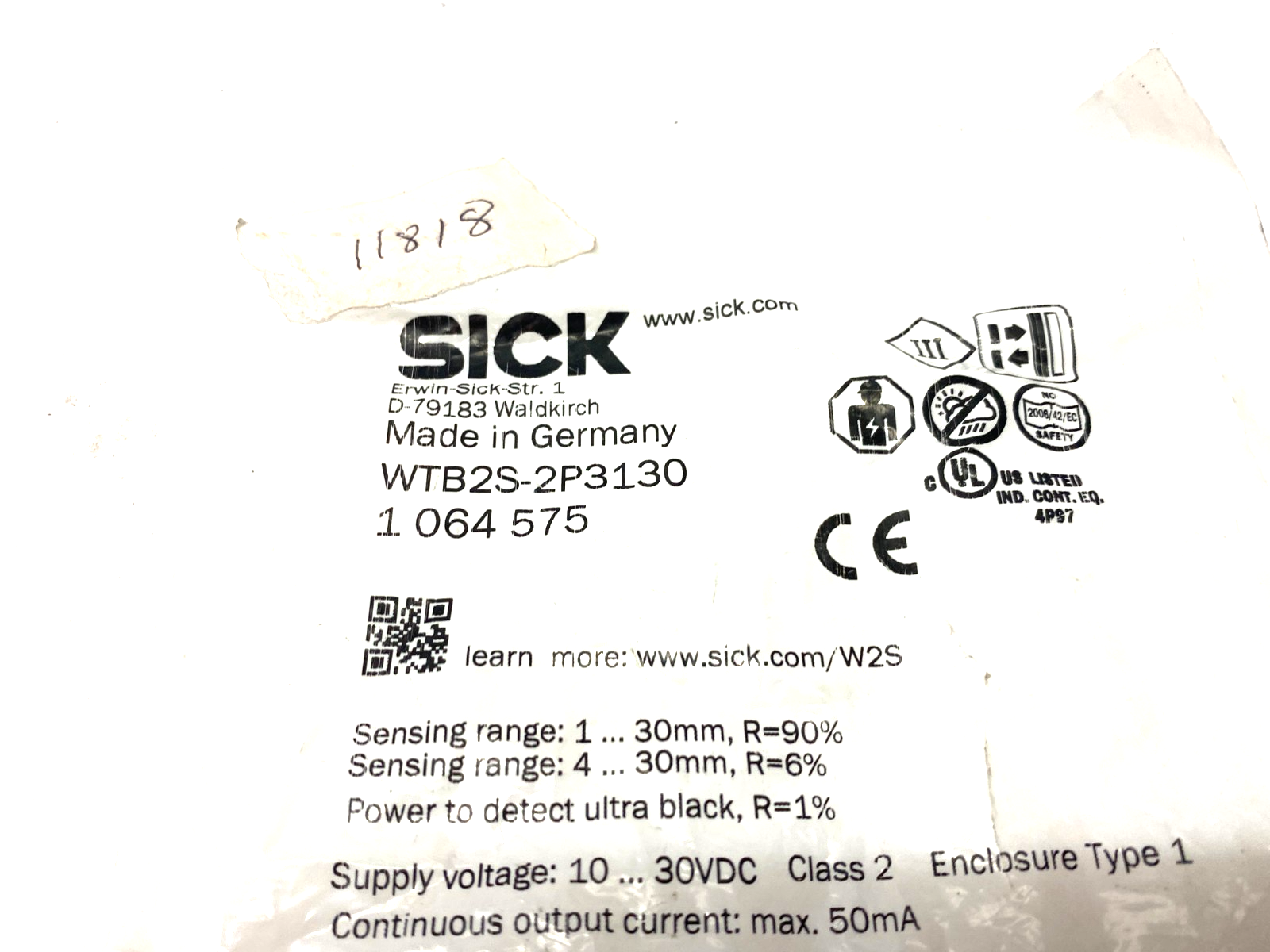 Sick WTB2S-2P3130 Photoelectric Proximity Sensor 1064575 - Maverick Industrial Sales