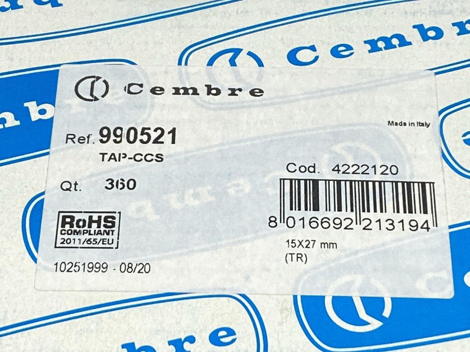 Cembre 990521 Legend Protection Plate TAP-CC QTY OF 247 - Maverick Industrial Sales
