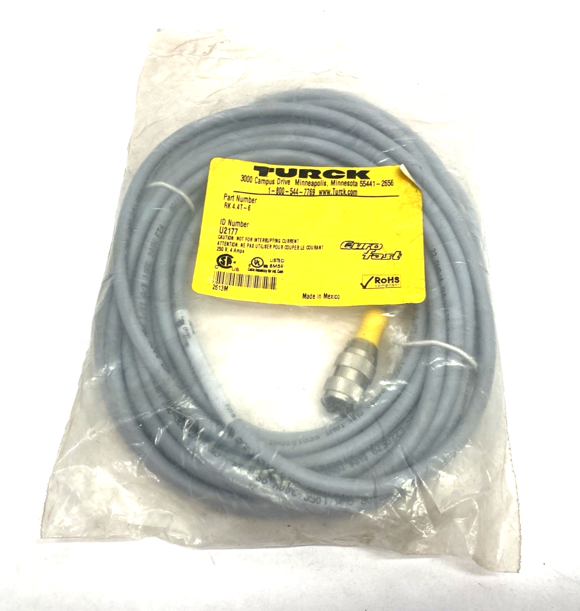 Turck RK 4.4T-6 Eurofast Single Ended Connection Cable M12 4-Pin Female U2177 - Maverick Industrial Sales