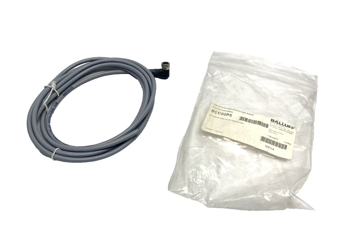BCC02P5 | Balluff Cordset Female M8 Angle 3-Pin 2m BCC M323-0000-10-001-VX8334-020 - New – Open box - Maverick Industrial Sales