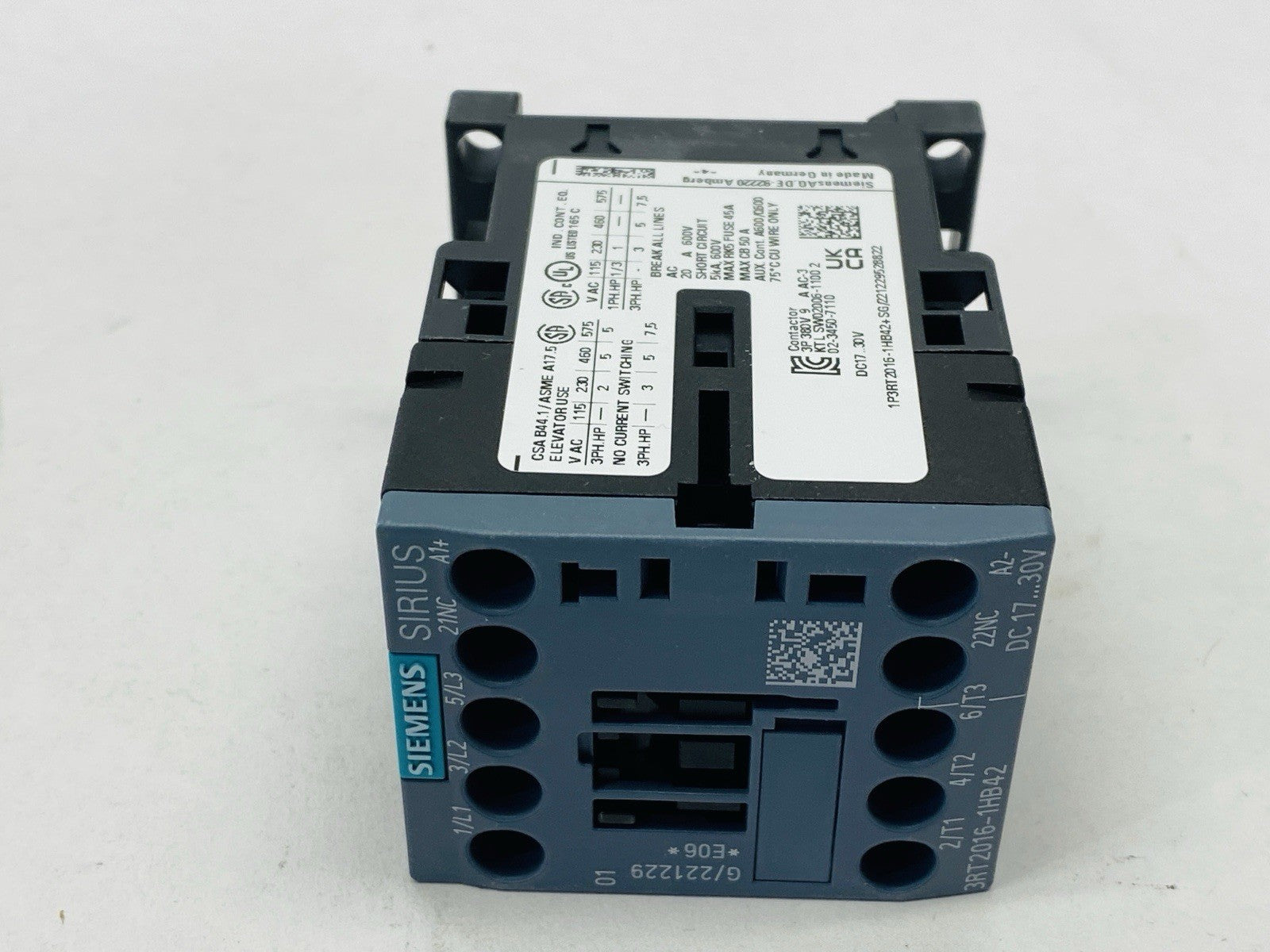 Siemens 3RT2016-1HB42 Power Contactor 3-Pole 9A 4kW 400V 24VDC - Maverick Industrial Sales