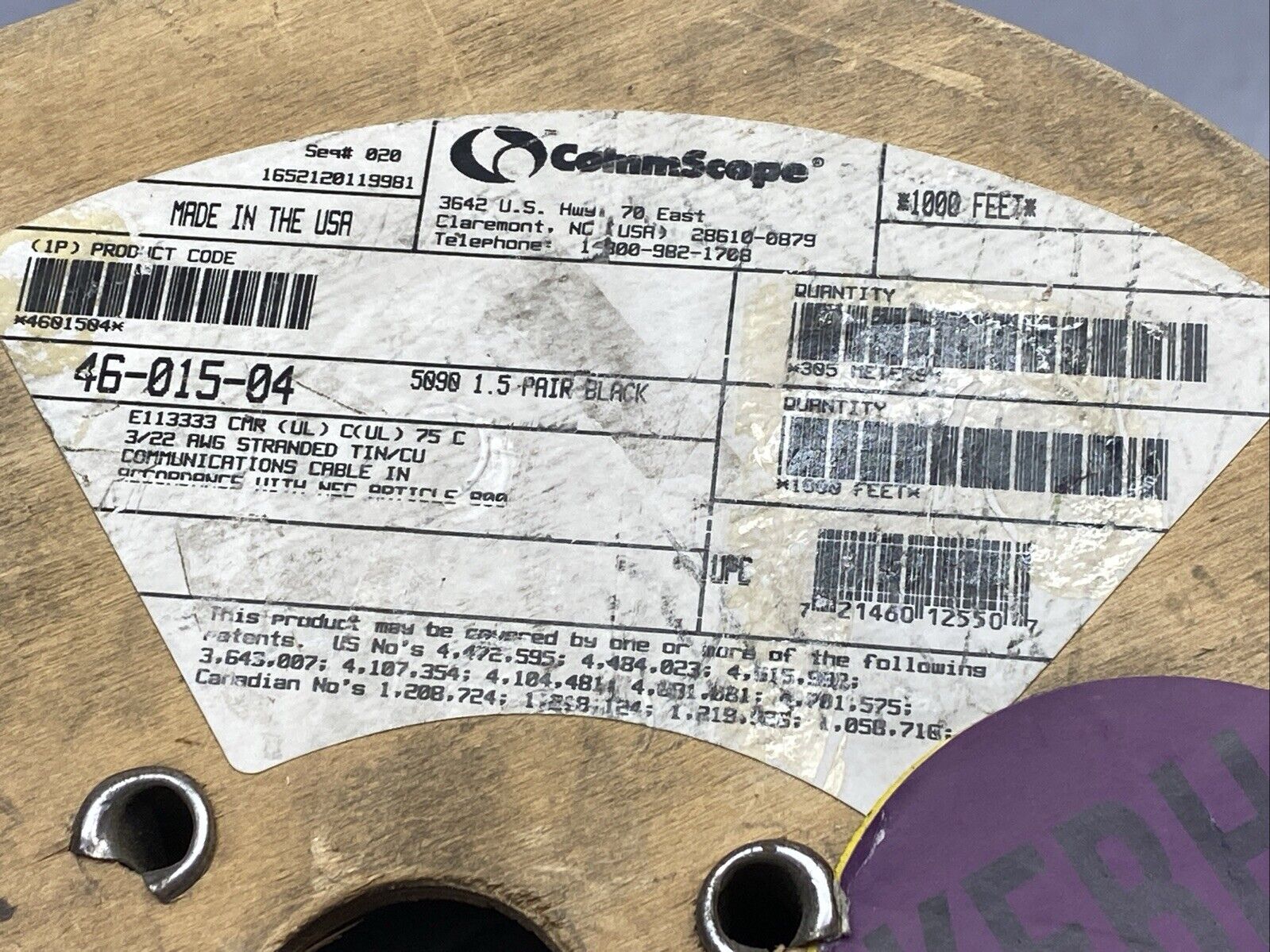 CommScope 46-015-04 Communications Cable 1.5/PR 3/22AWG Black 70FT Spool - Maverick Industrial Sales