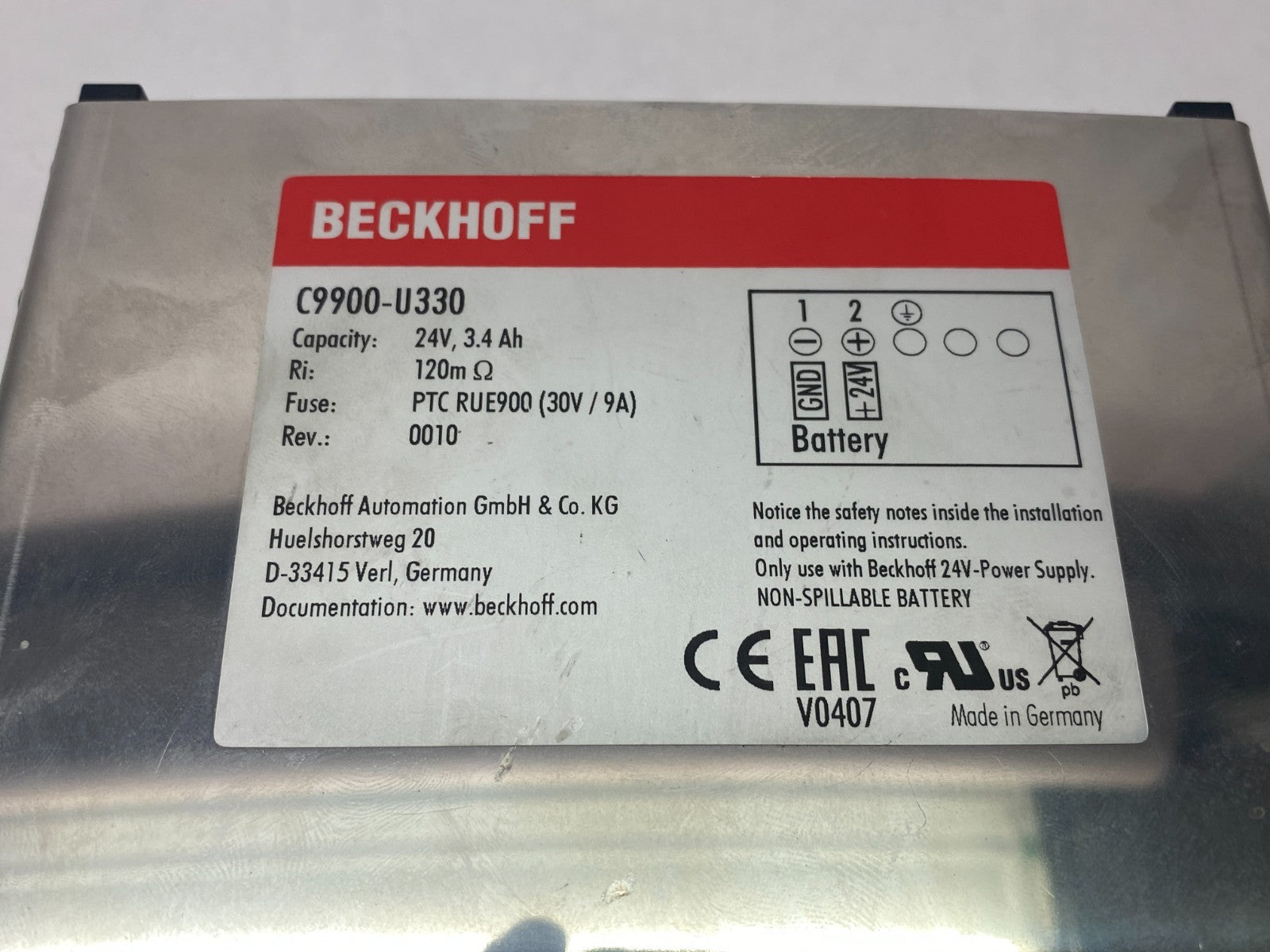 Beckhoff C9900-U330 Battery Pack, 24V - Maverick Industrial Sales