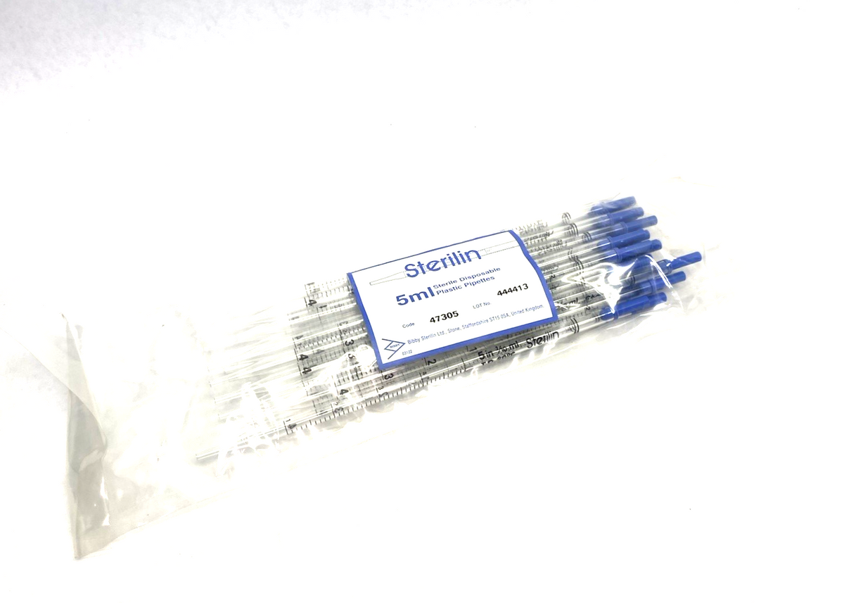 Bibby Sterilin 47305 5mL Sterile Disposable Plastic Pipettes, Clear, 25-PACK - Maverick Industrial Sales