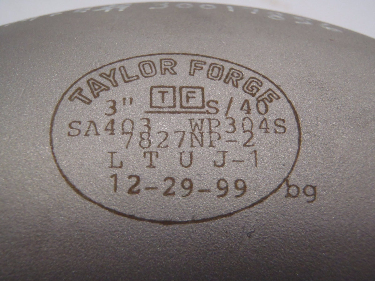 TAYLOR FORGE 3" WP304S/304LS S/40 7827NP-2 LTUJ-1 90° SHORT RADIUS ELBOW BUTT WE - Maverick Industrial Sales