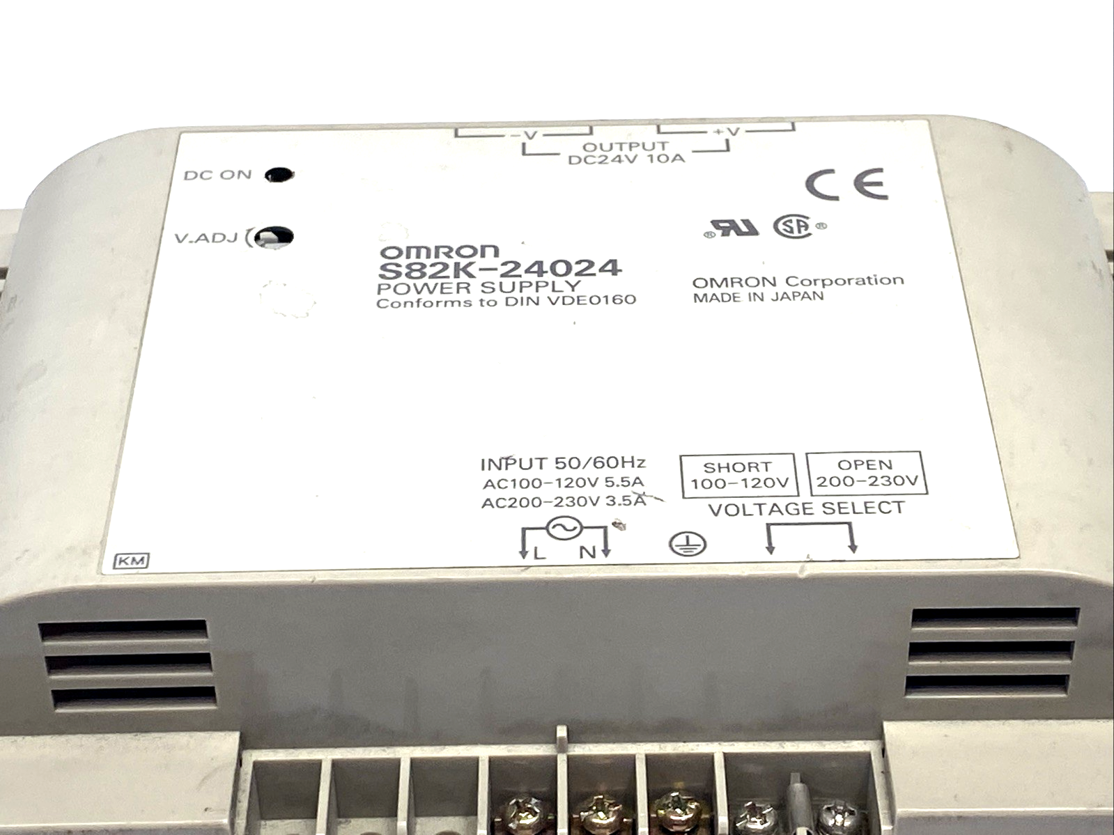 S82K-24024 | Omron Power Supply 120VAC 5.5A 230VAC 3.5A 24VDC 10A - Used - Maverick Industrial Sales