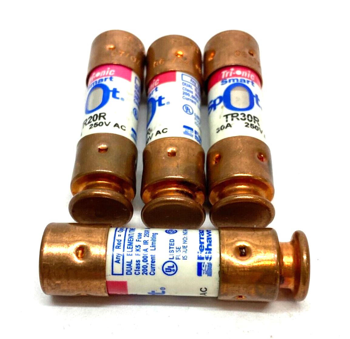 TR30R | Ferrez Shawmut Tri-onic Smart Spot Time Delay Fuse Dual Element LOT OF 4 - New – Open box - Maverick Industrial Sales