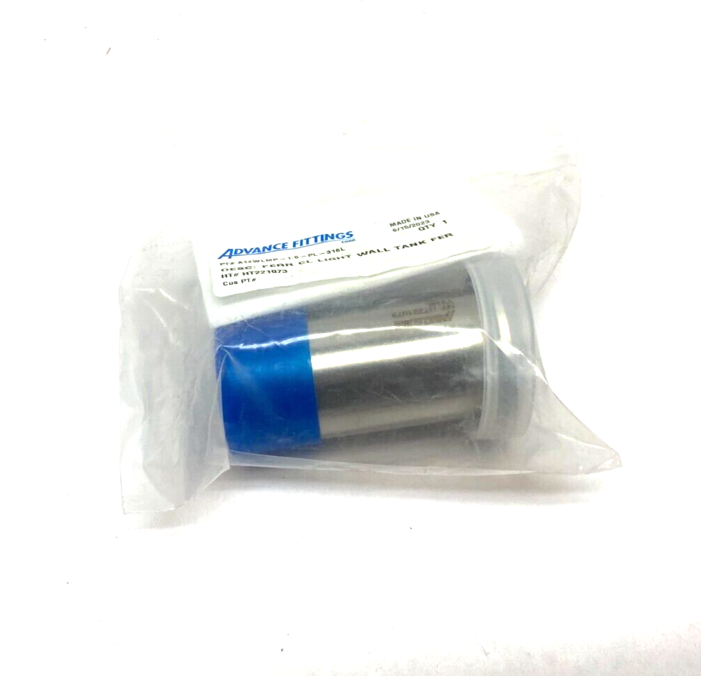Advance Fittings A14WLMP-1.5-PL-316L Light Wall Tank Weld Ferrule - Maverick Industrial Sales
