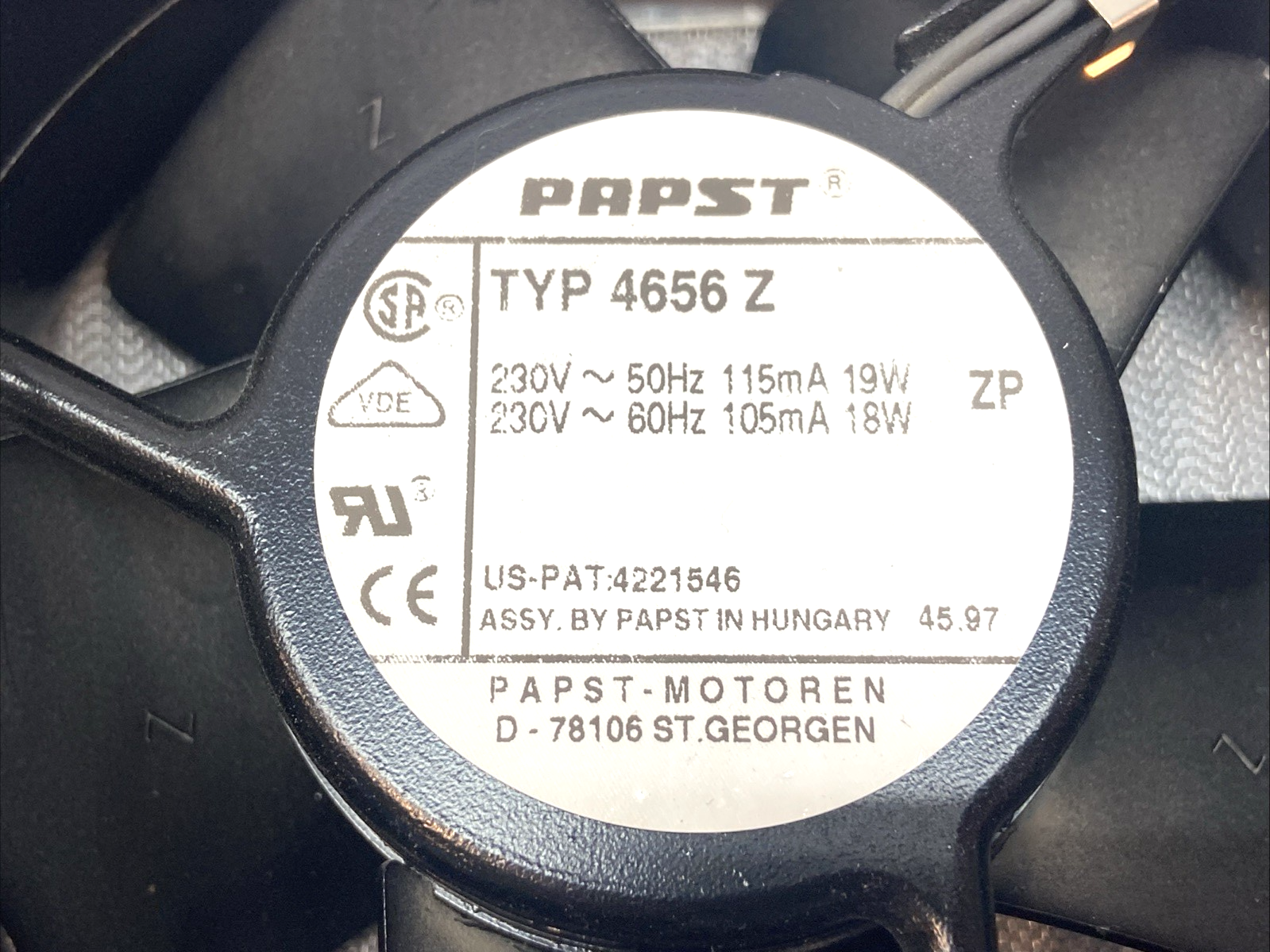 Papst TYP 4656 Z Axial Fan 230VAC 119mm x 119mm x 38mm - Maverick Industrial Sales