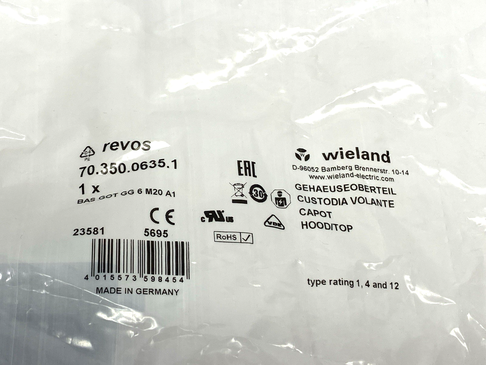 70.350.0635.1, BAS GOT GG 6 M20 A1 | Revos 70.350.0635.1 Heavy Duty Connector Hood Side Entry BAS GOT GG 6 M20 A1 - New - Maverick Industrial Sales
